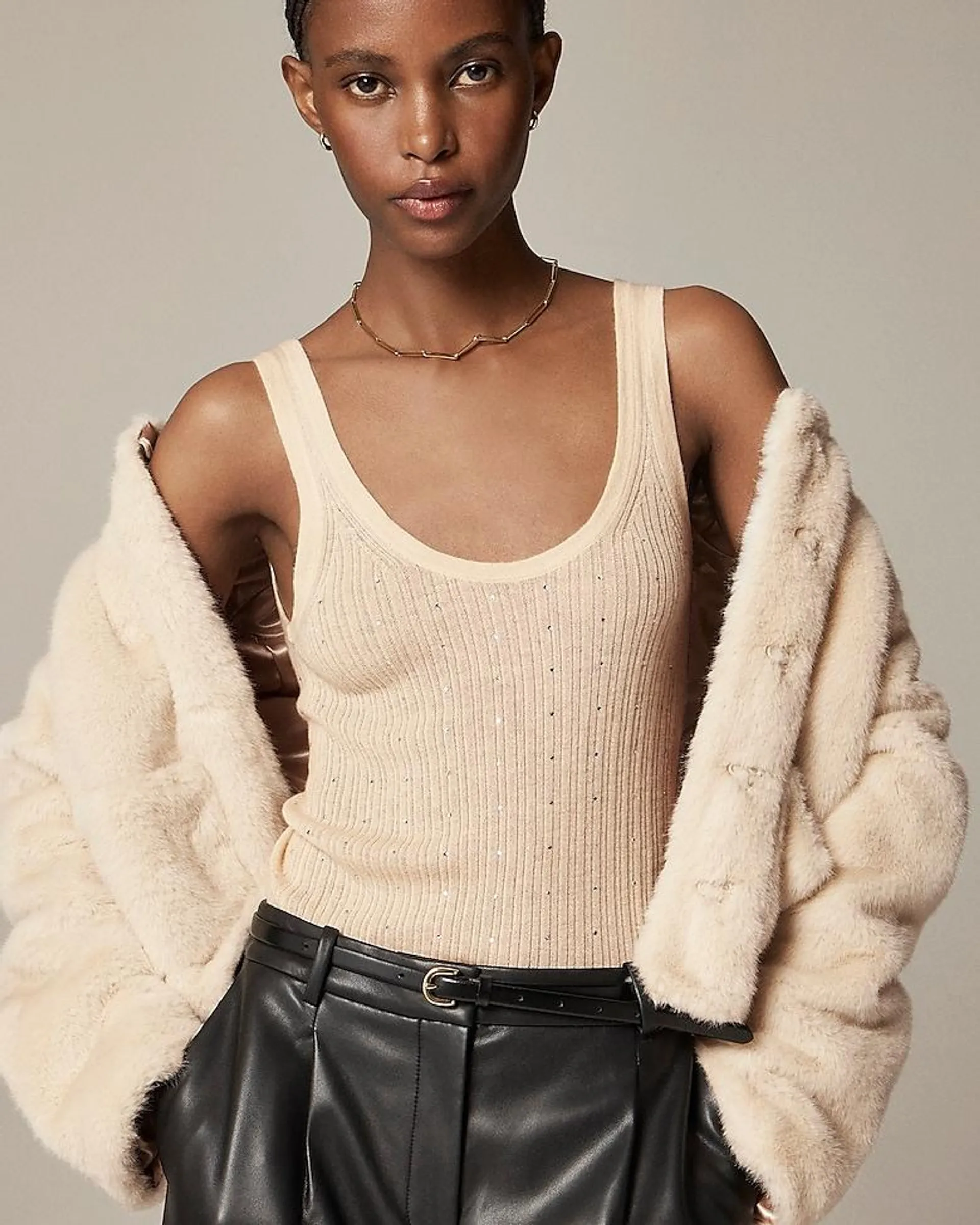 Featherweight cashmere embellished sweater-tank