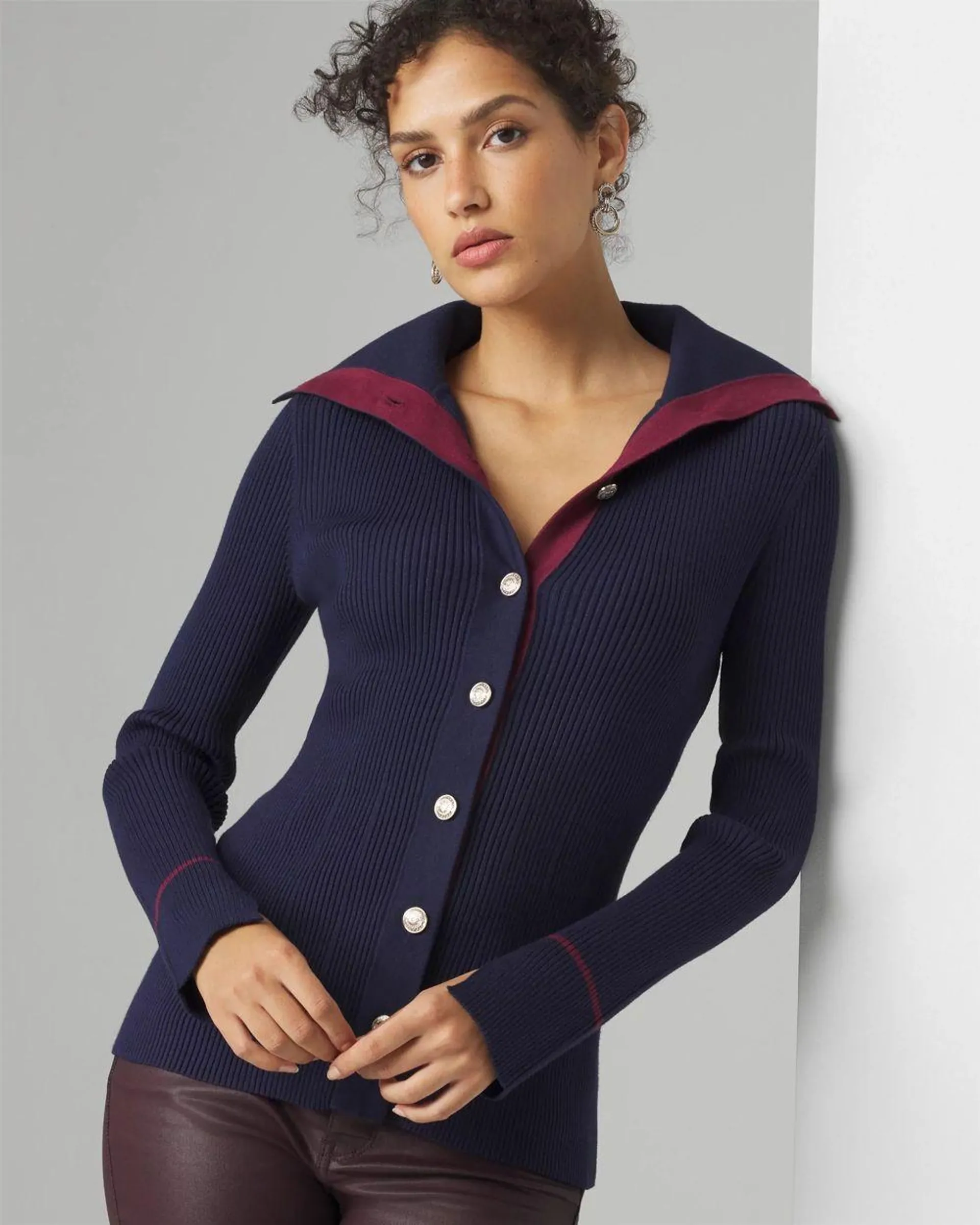 Long Sleeve Contrast Color Cardigan