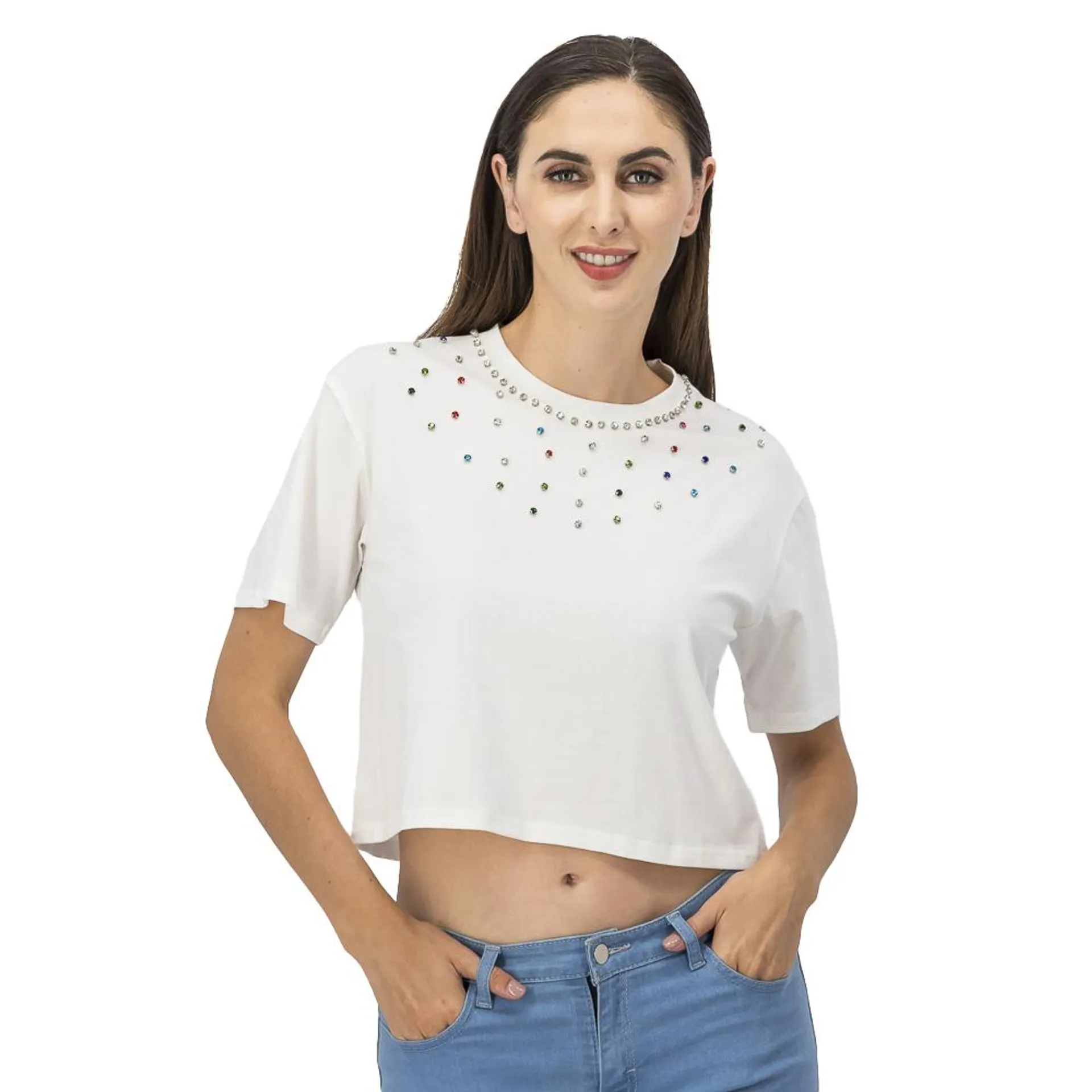 Playera Mujer Con Aplicación En Pecho