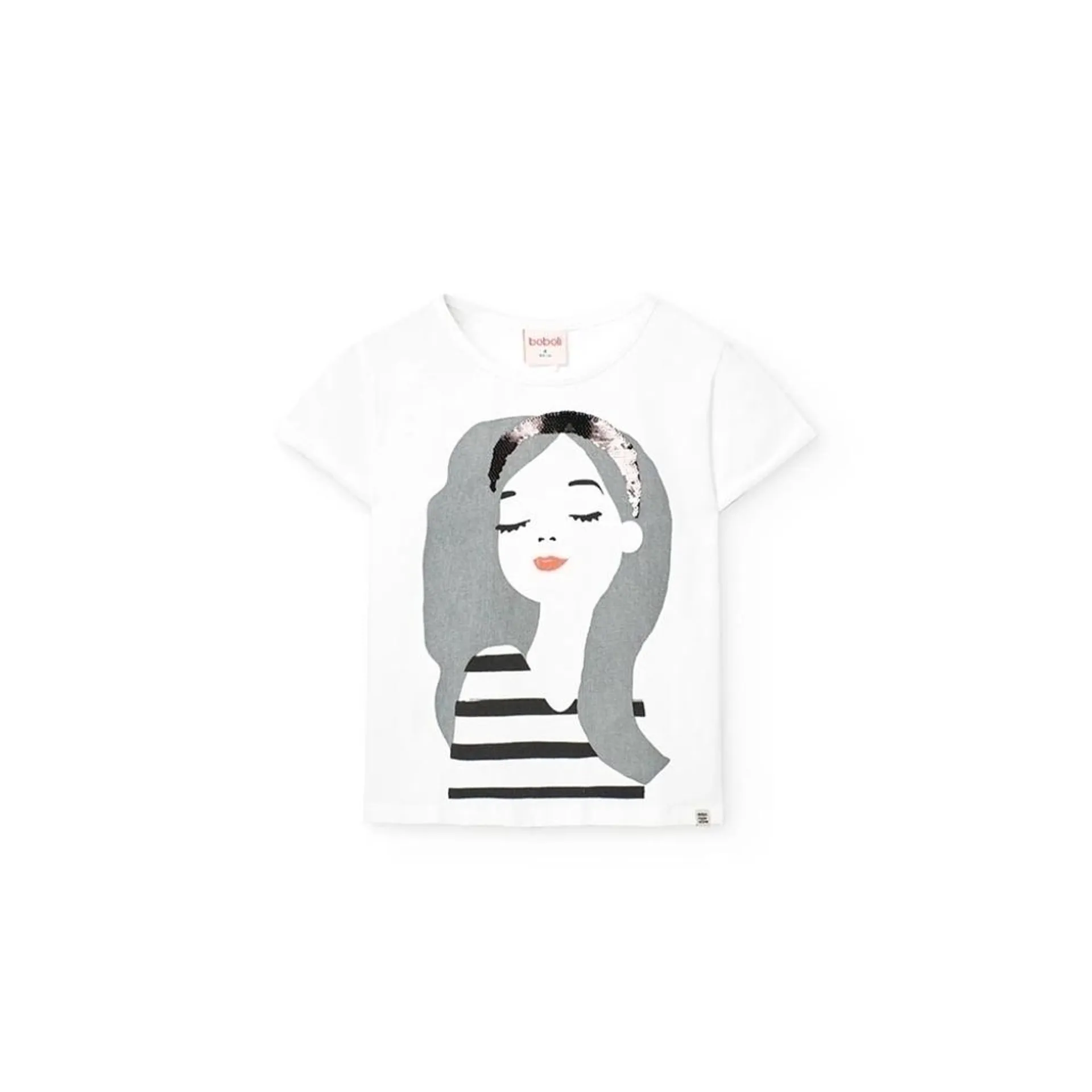 Camiseta de punto para niña en color blanco con estampado de niña