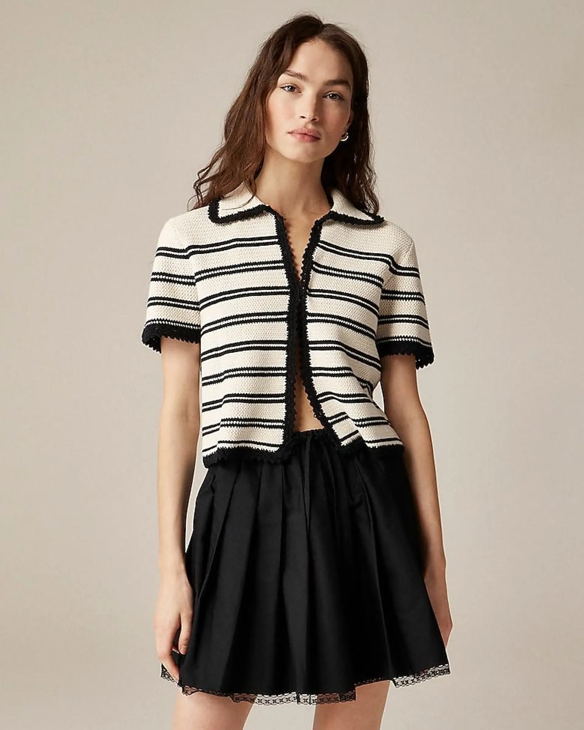 Crochet short-sleeve cardigan in stripe