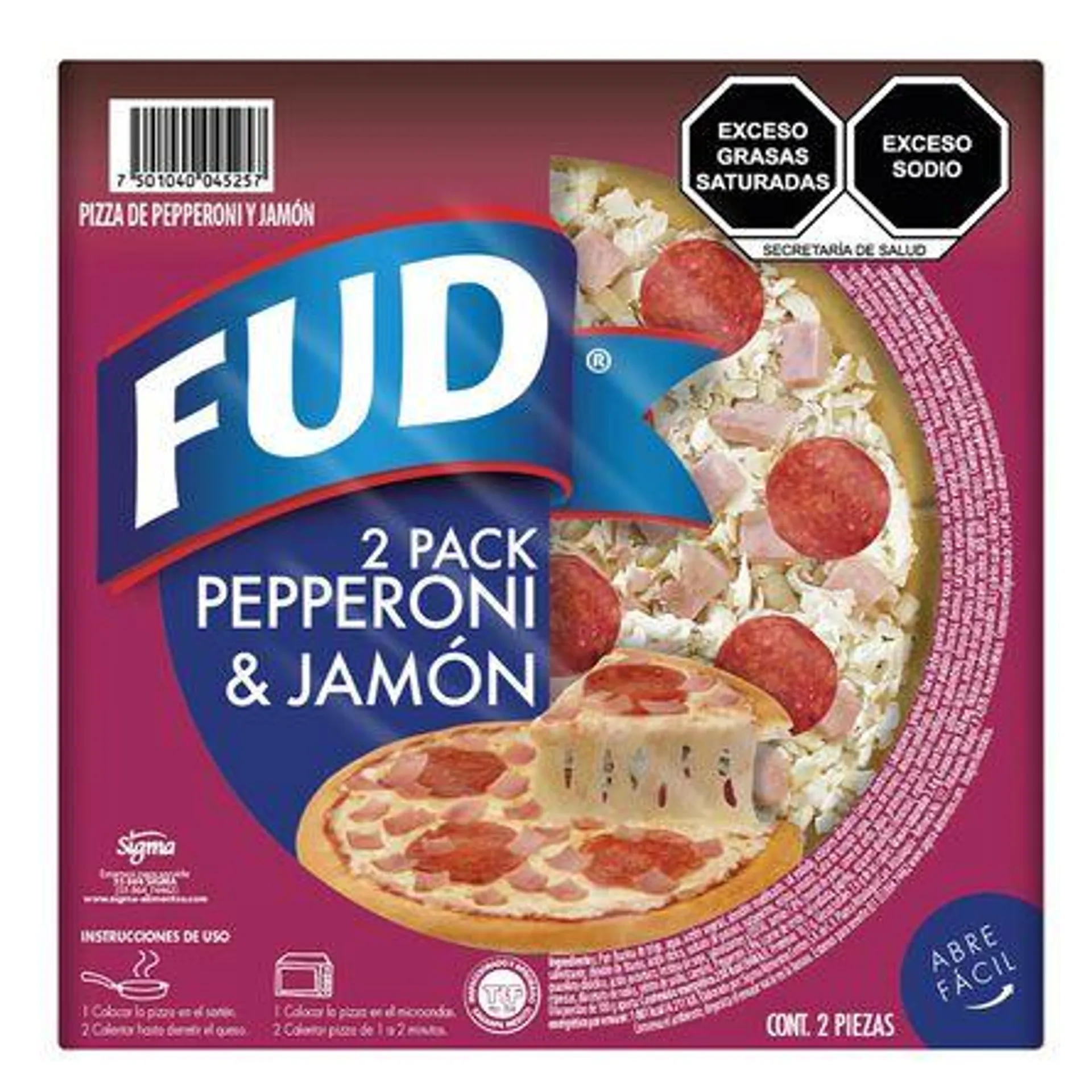 Pizza FUD 2 Pack Pepperoni & Jamón 435 g