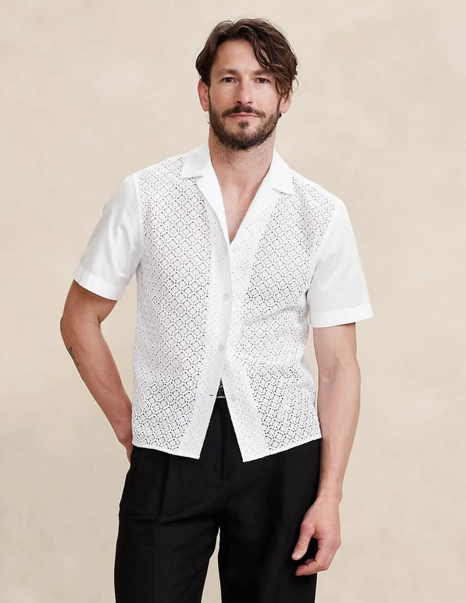 Camisa casual de algodón manga corta para hombre