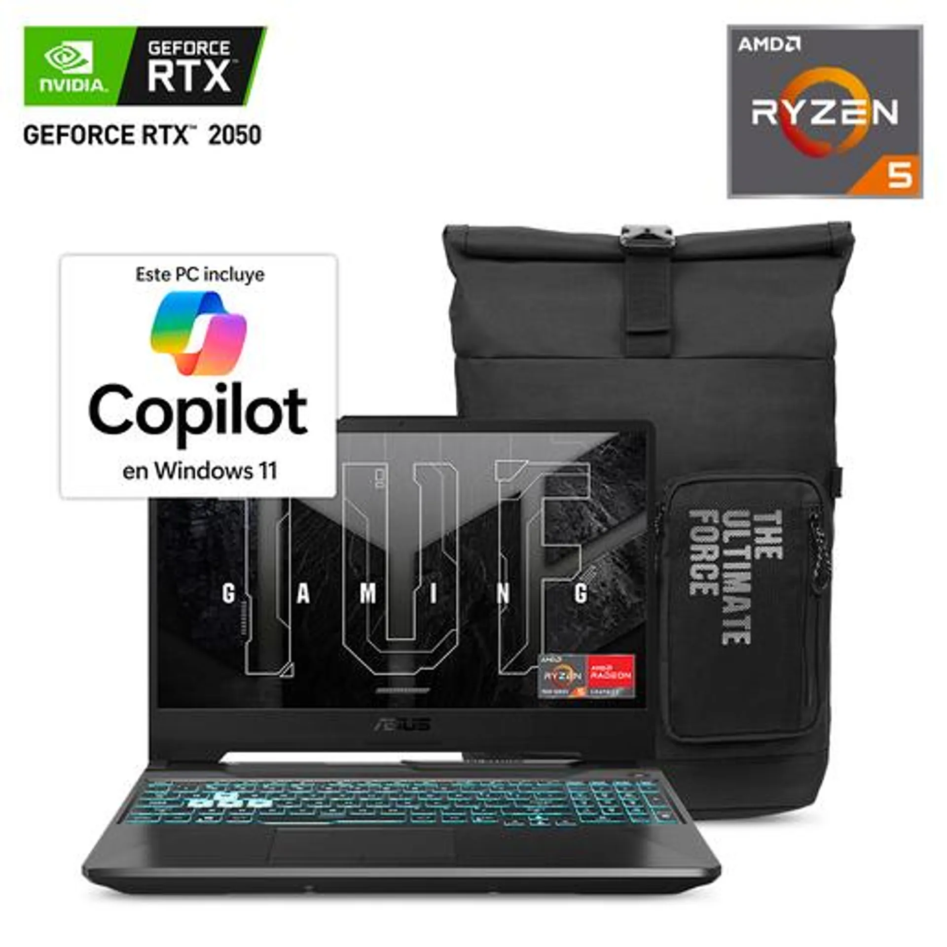 Bundle Laptop Gamer ASUS TUF Gaming A15 Ryzen 5 15.6 pulg. 512gb SSD 8gb RAM más Mochila TUF