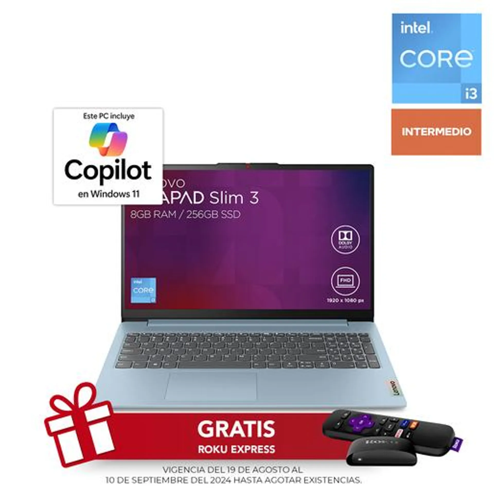 Laptop Lenovo IdeaPad Slim 3 15IAN8 Intel Core i3 Full HD 15.6 pulg. 256gb SSD 8gb RAM Azul