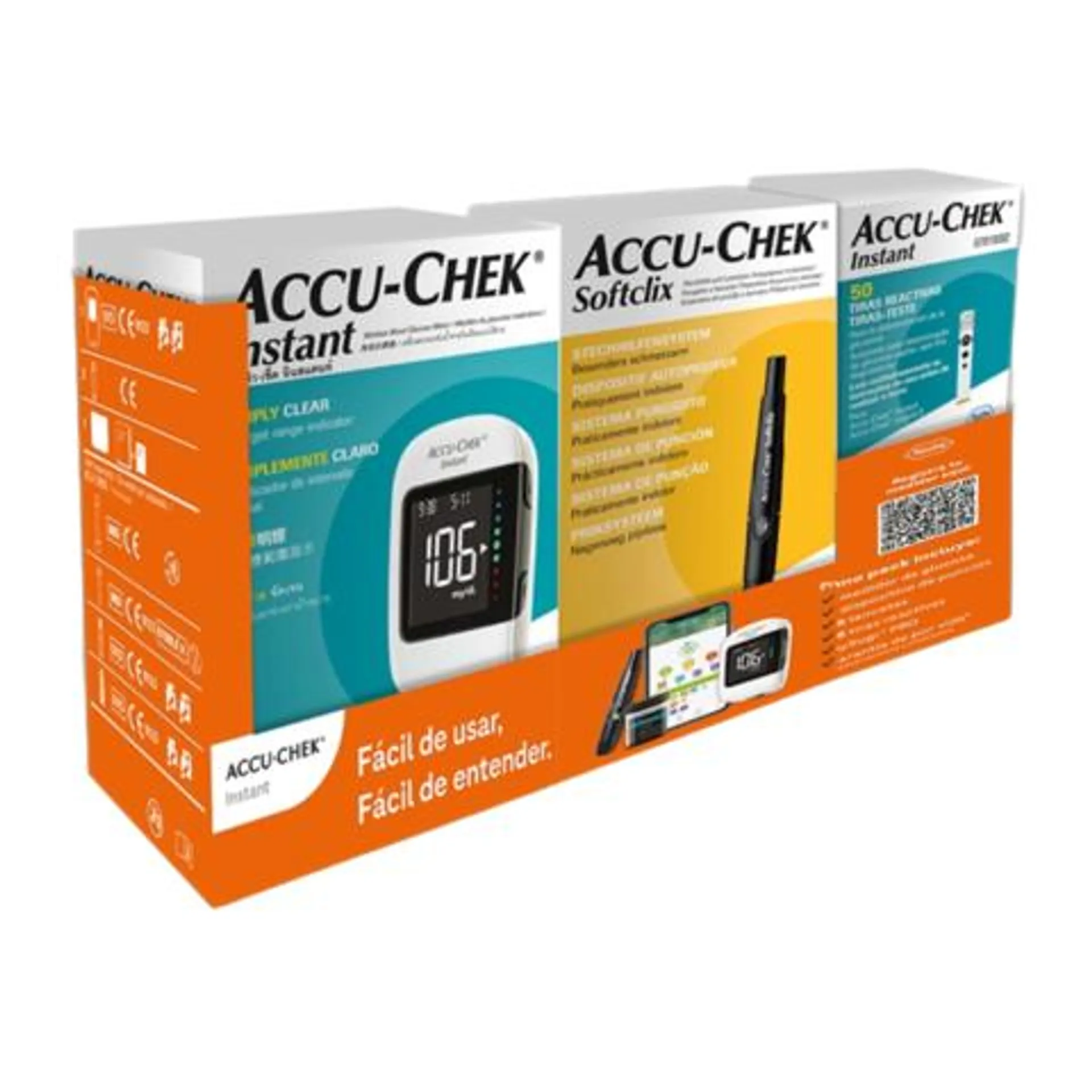 Accu-Chek Pack Instant Glucómetro + Softclix Lancetador + Instant Tiras Reactivas