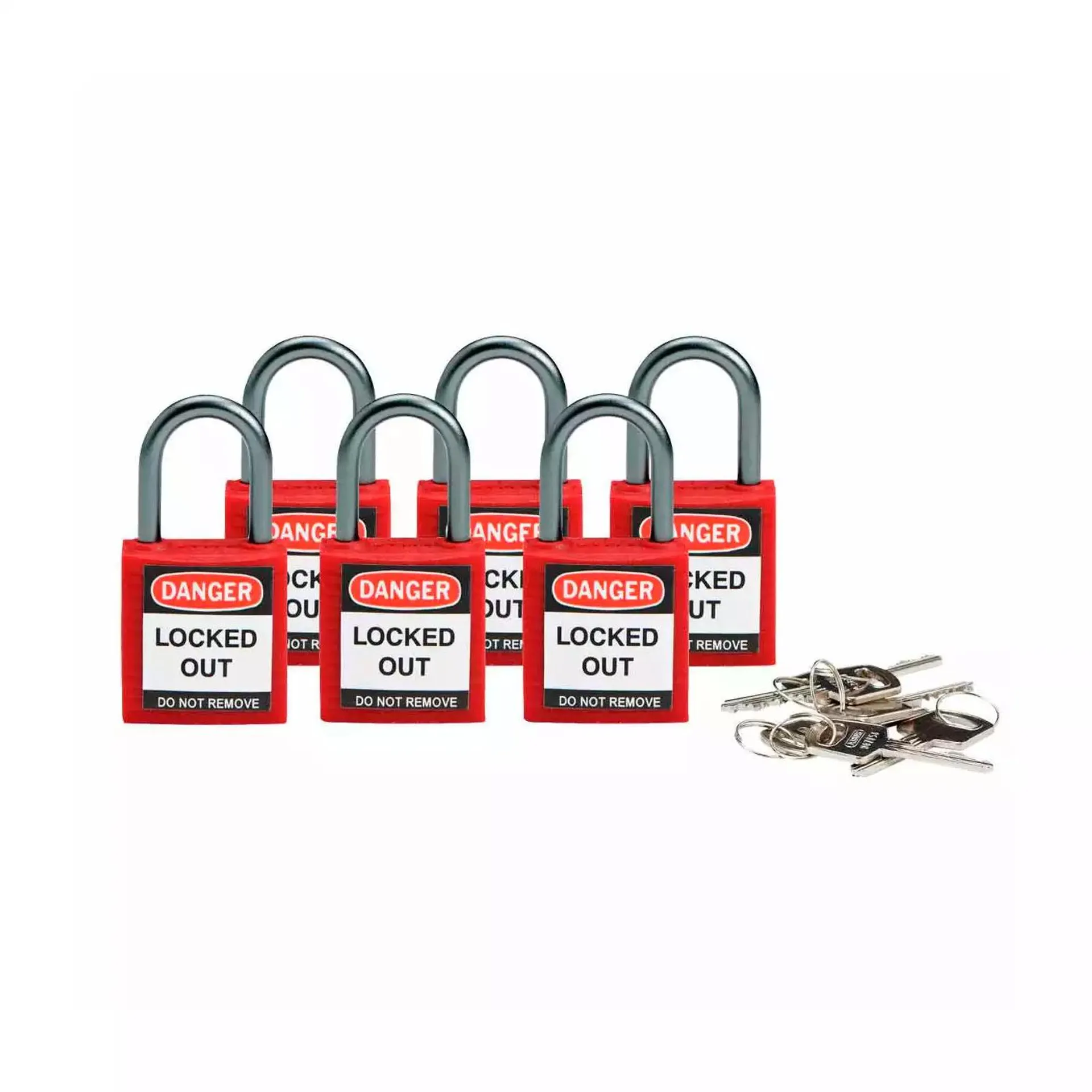 Candado de bloqueo compacto rojo arco metálico llaves diferentes (6 piezas)