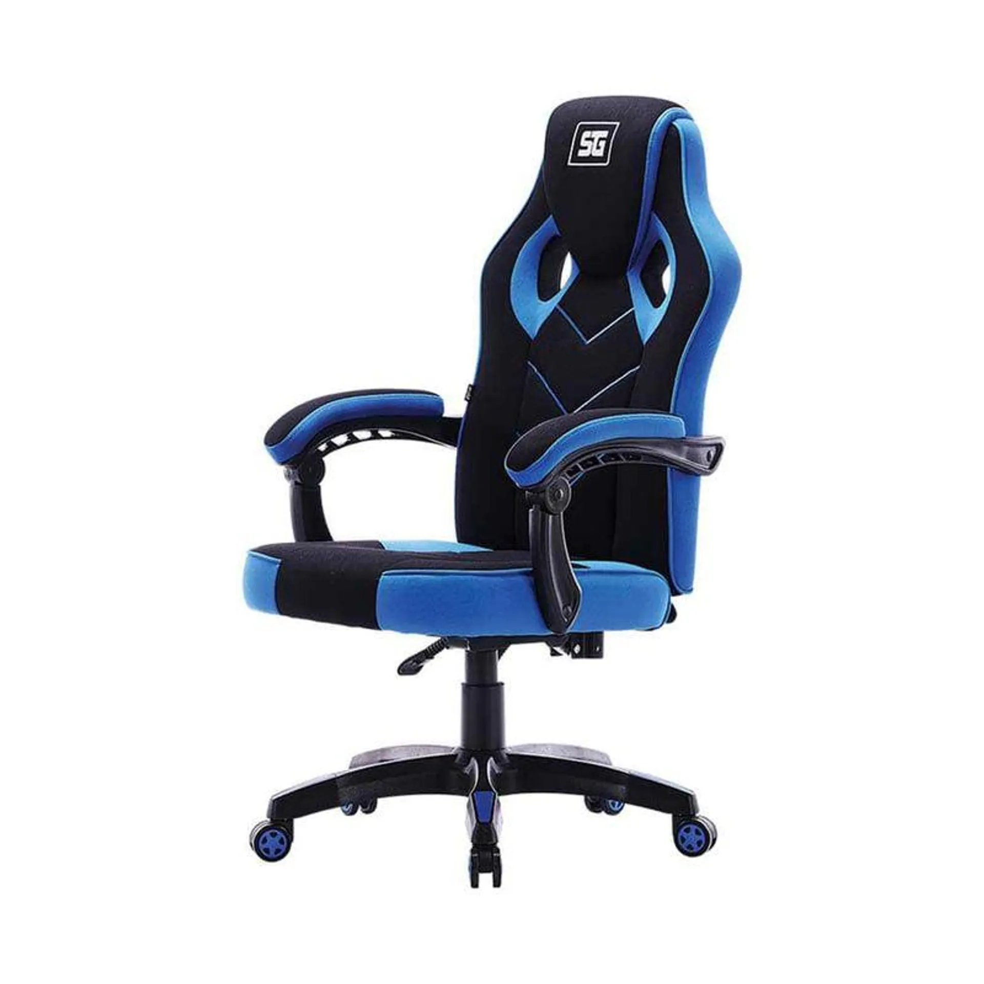 Silla Gamer Ergonómica Start The Game Azul con Negro Tapizado de Tela Automotriz Reclinable Hasta 135° con Descansabrazos.