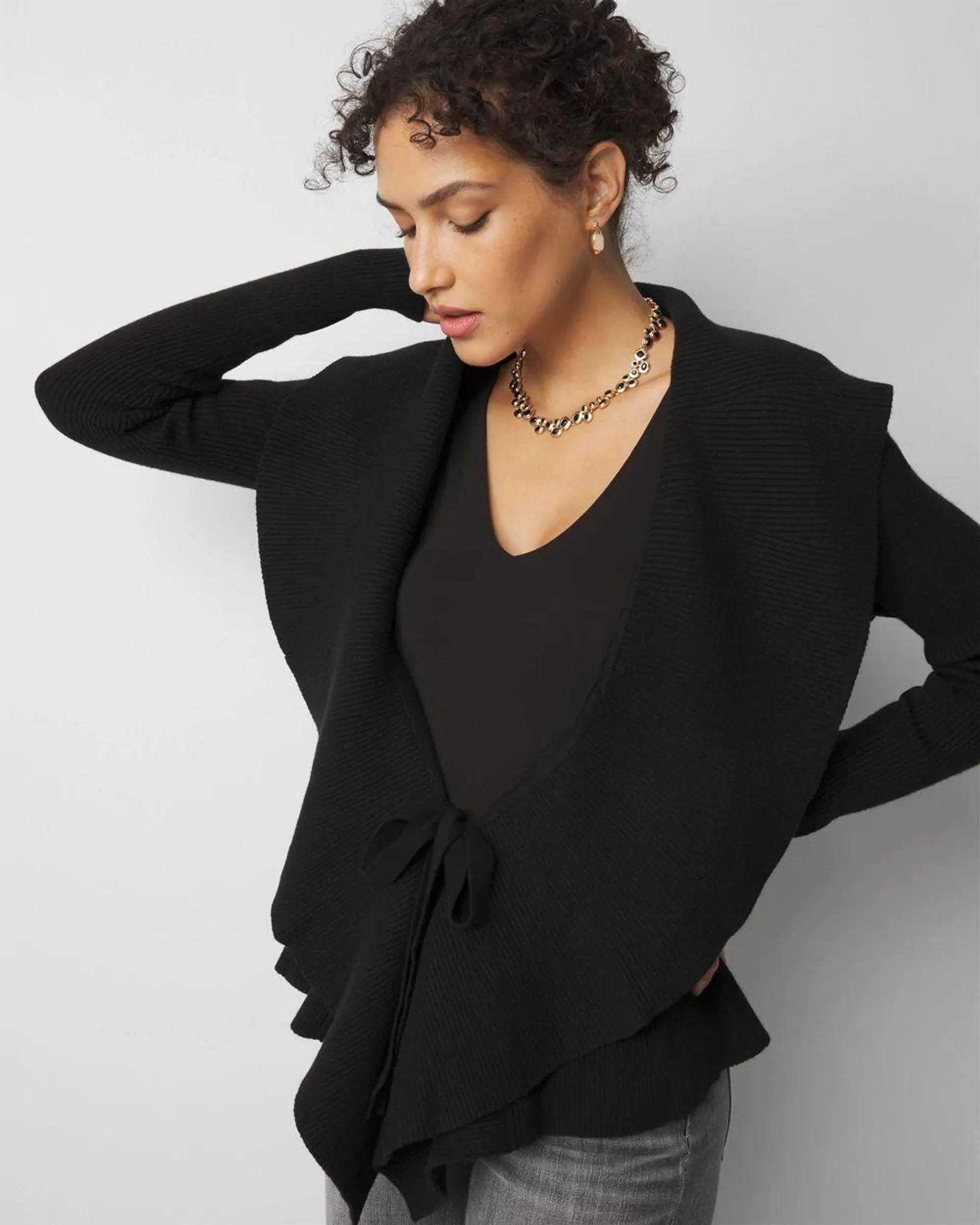 Long Sleeve Open Ruffled Cardigan