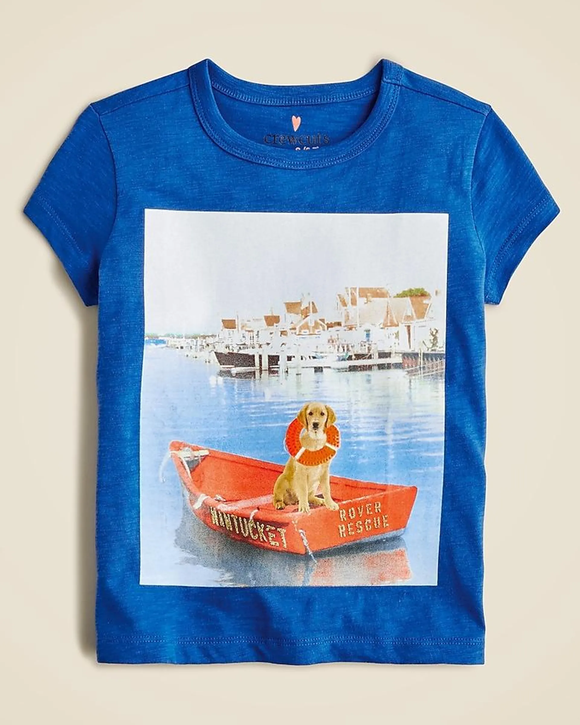 Girls' sea dog graphic T-shirt with glitter