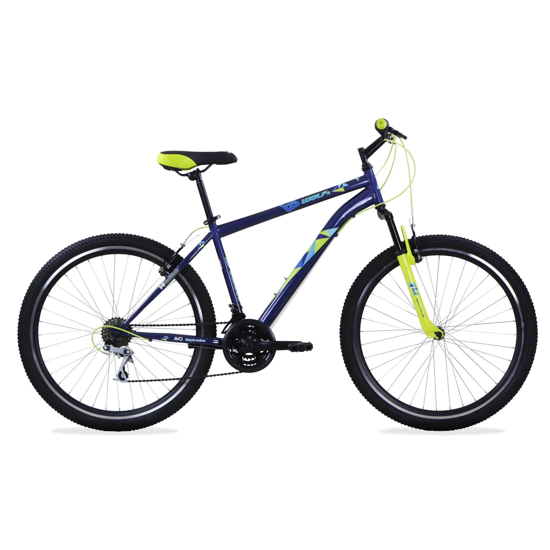 Bicicleta WOLF Montaña R27.5 18V. Hombre FS Frenos ”V” Acero Azul/Verde Limon Talla:UN