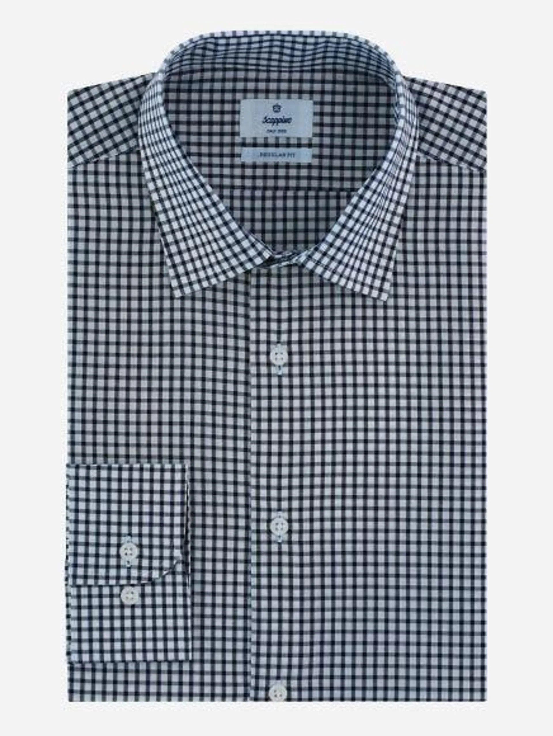 Camisa Business Casual de Popelina Cuadros Negra