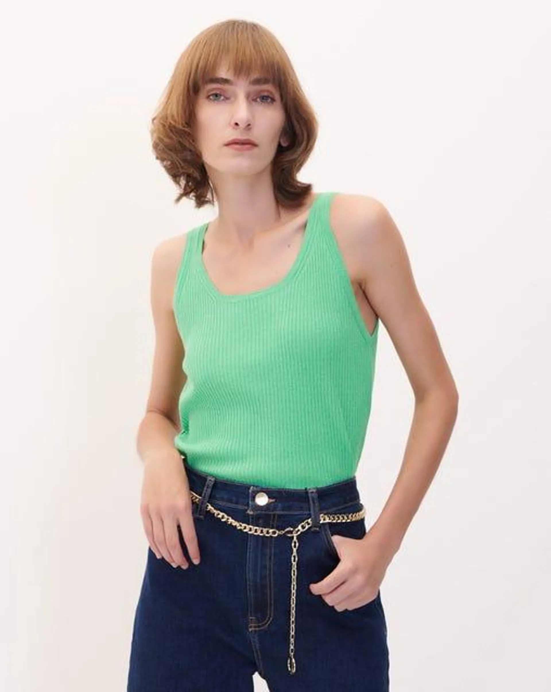 Blusa Verde Sin Mangas Tejido Canalé