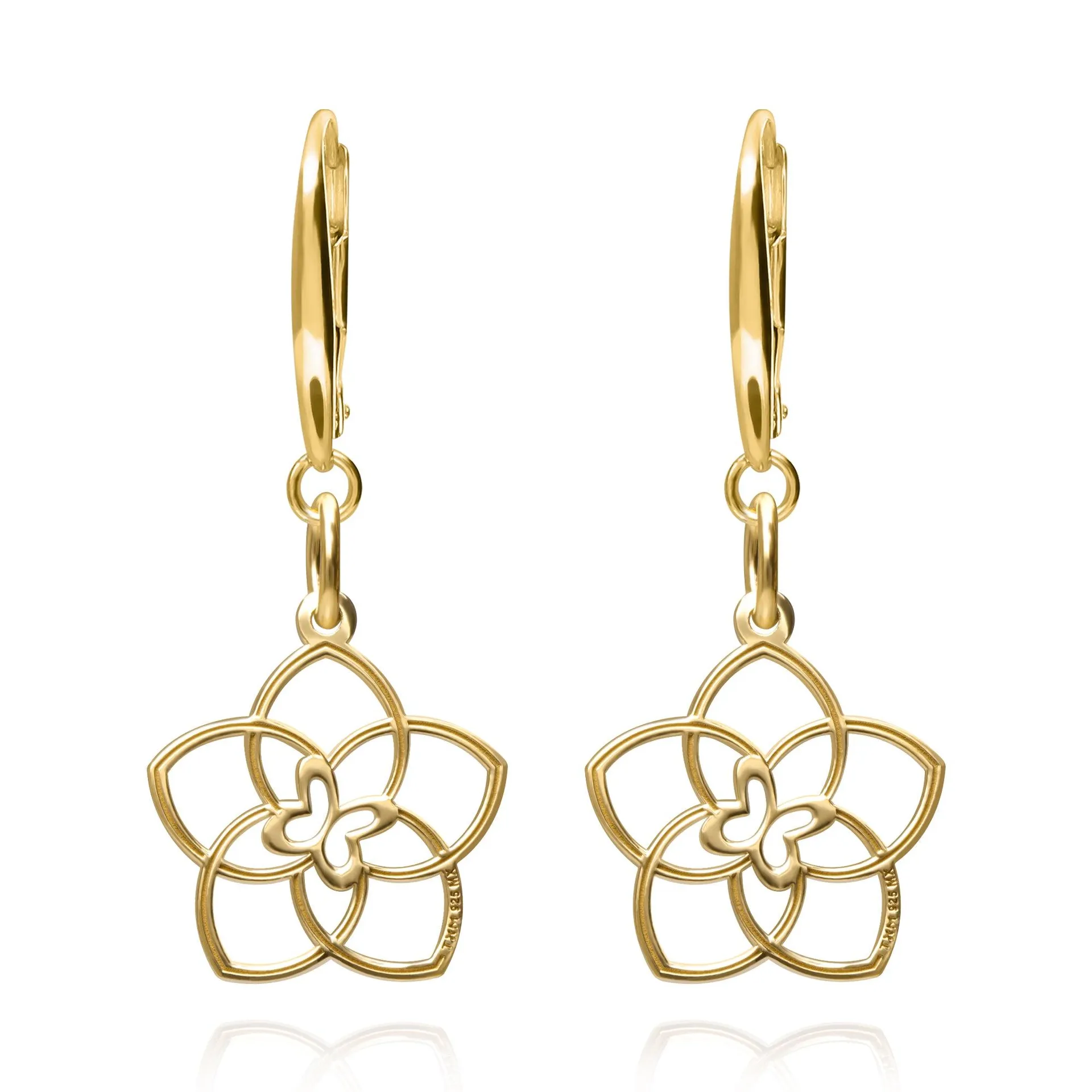 Aretes Mujer Plata 925 Joy 5 Petalos Dorado