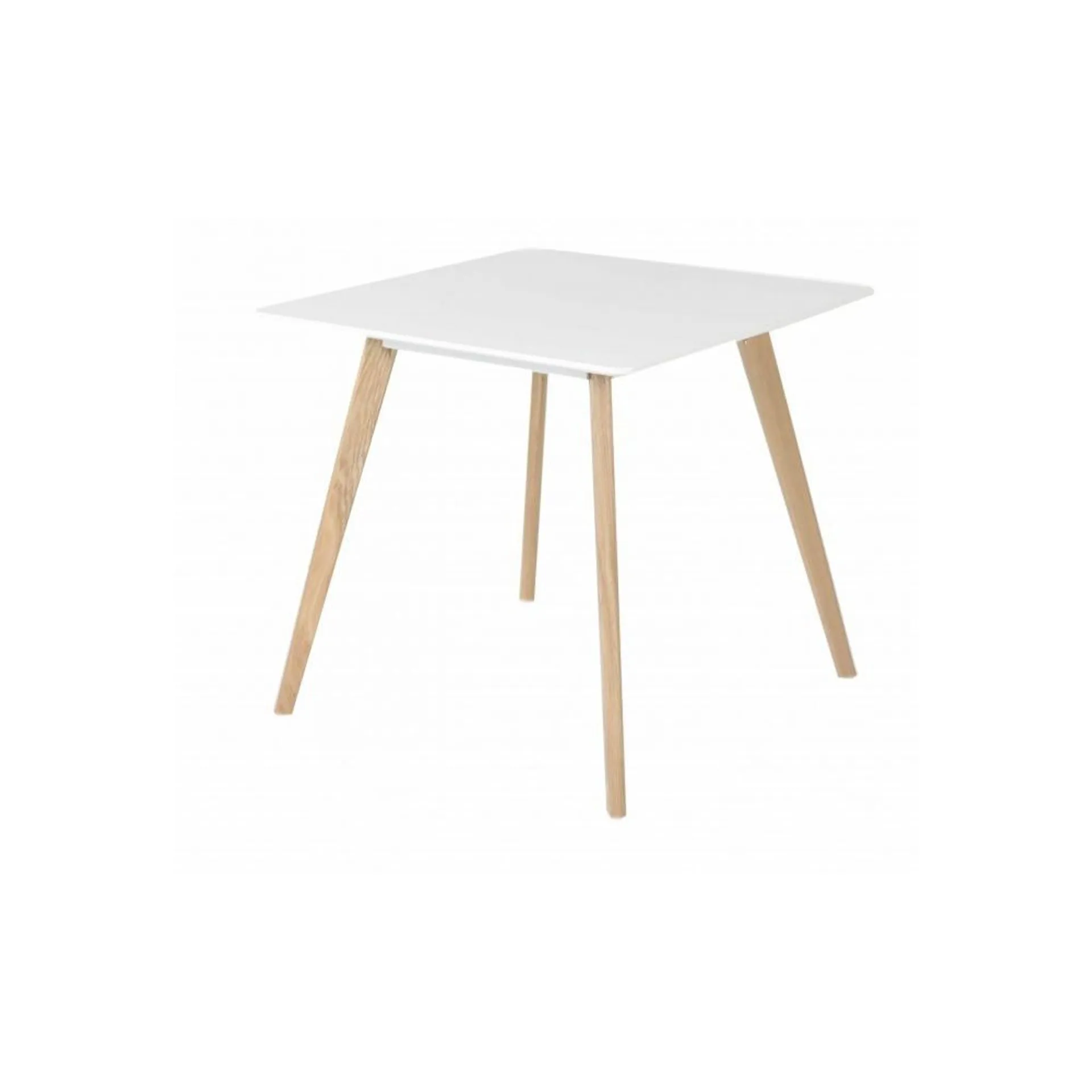 Enzo - Mesa de comedor cuadrada estilo escandinavo con patas de madera y cubierta blanca