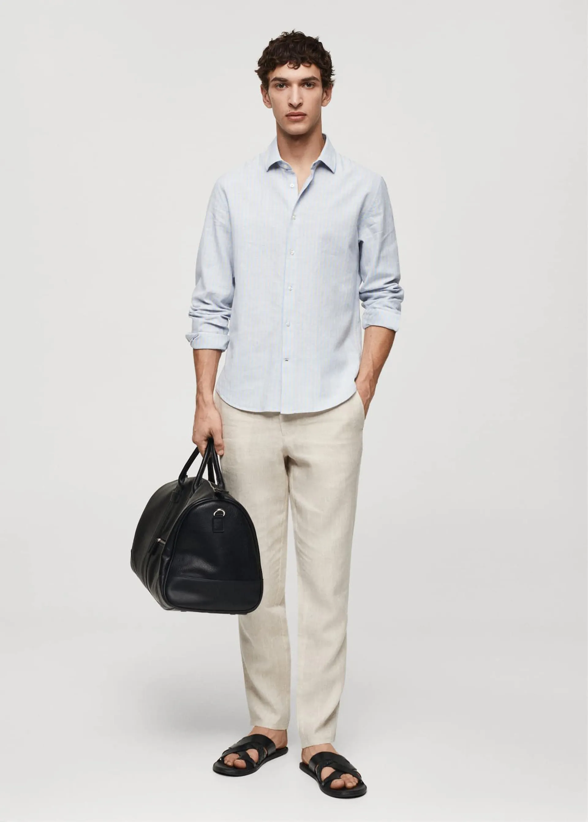 Camisa regular fit lino rayas