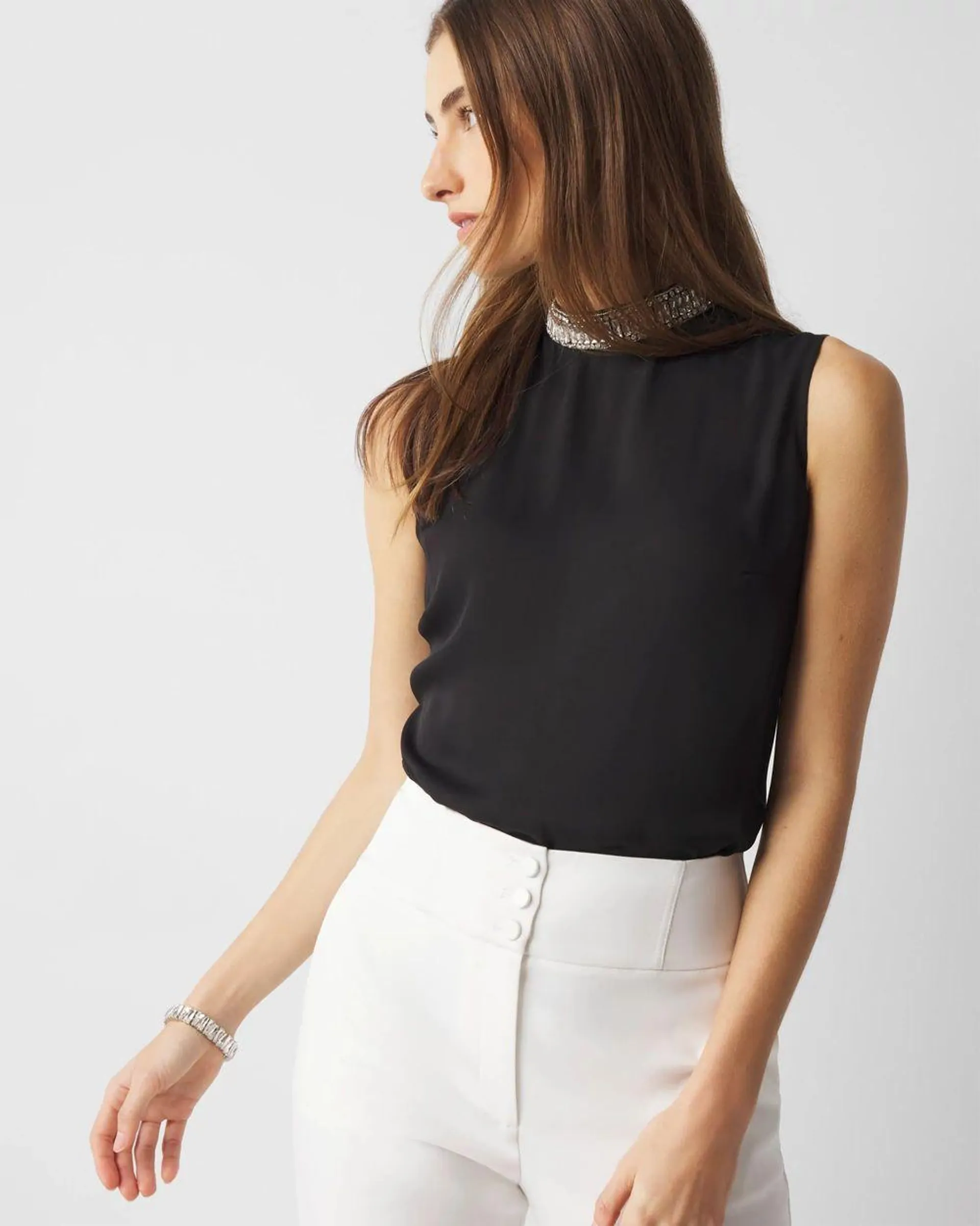 Crystal Embellished Mock Neck Top