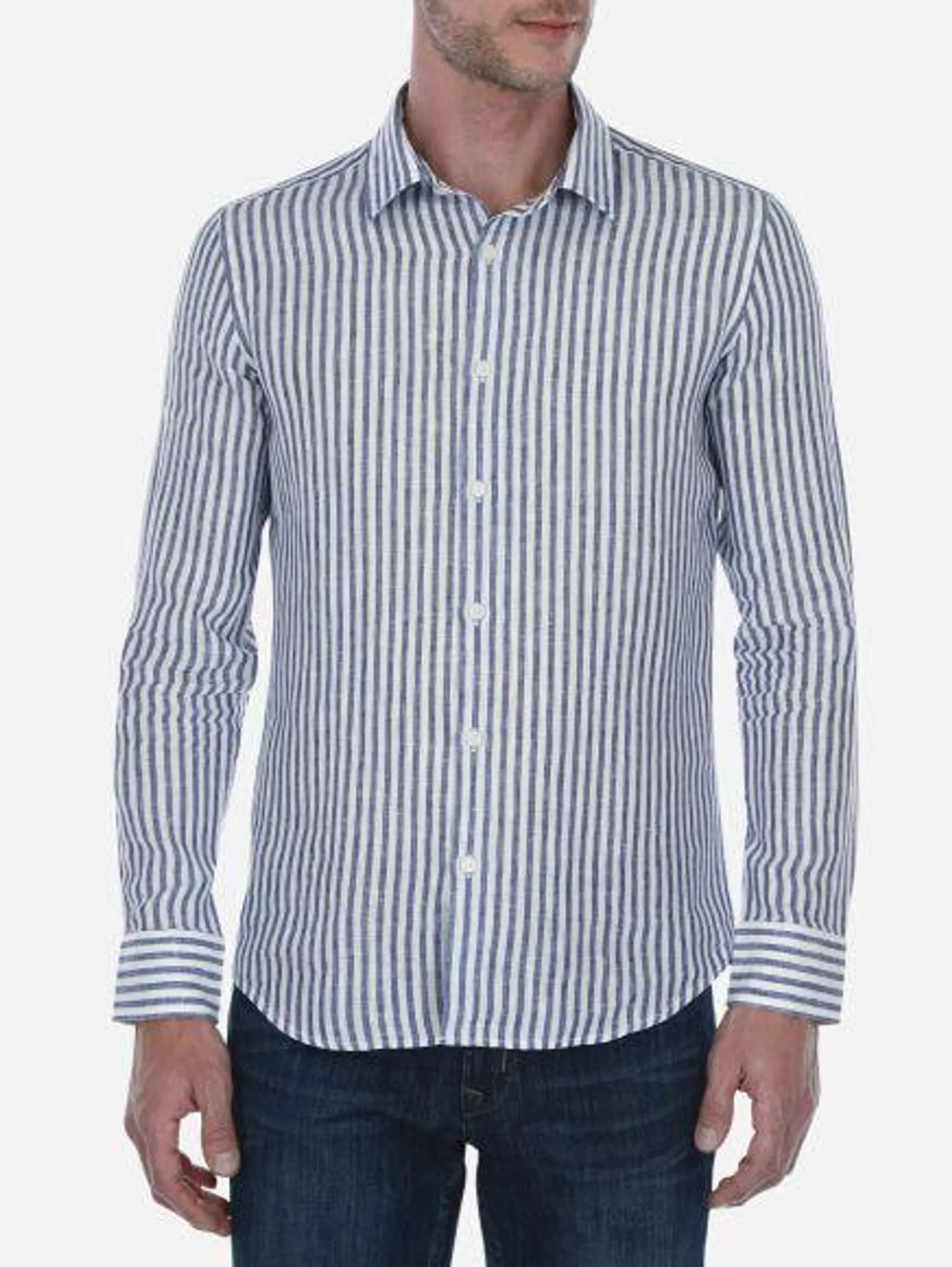 Camisa Casual Pure Linen a Rayas