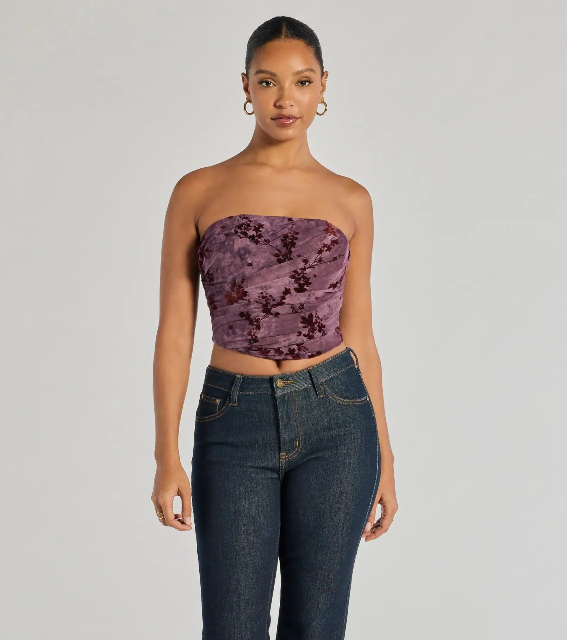 Floral Passion Ruched Cropped Corset Top