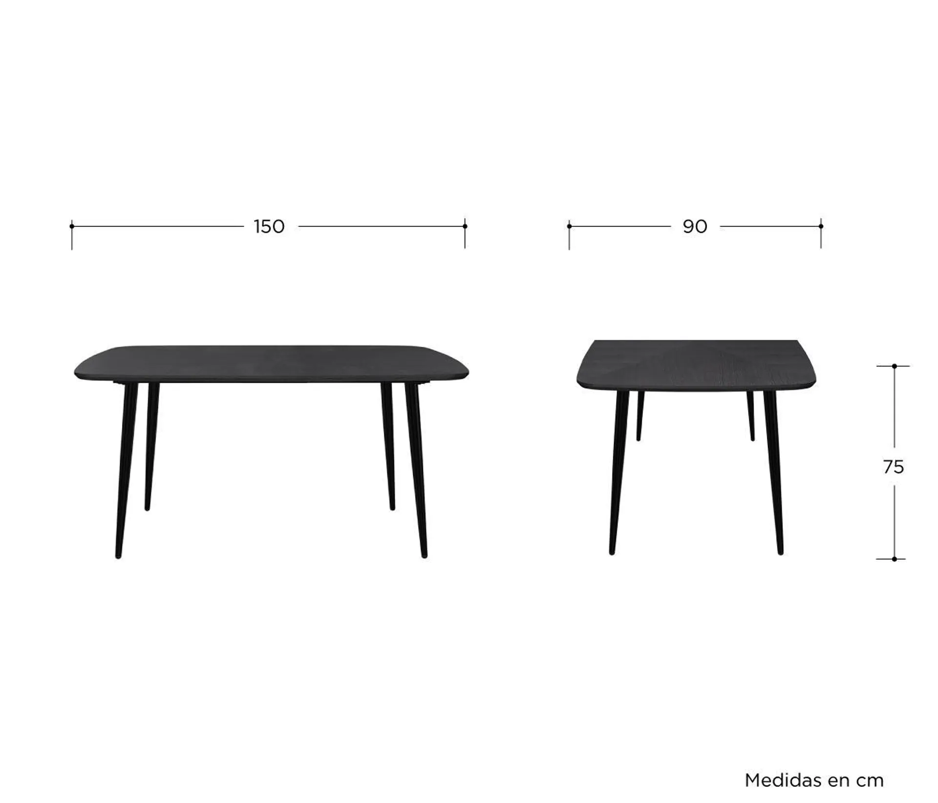 Mesa de comedor Sopra 150 cm pata negra - Negro