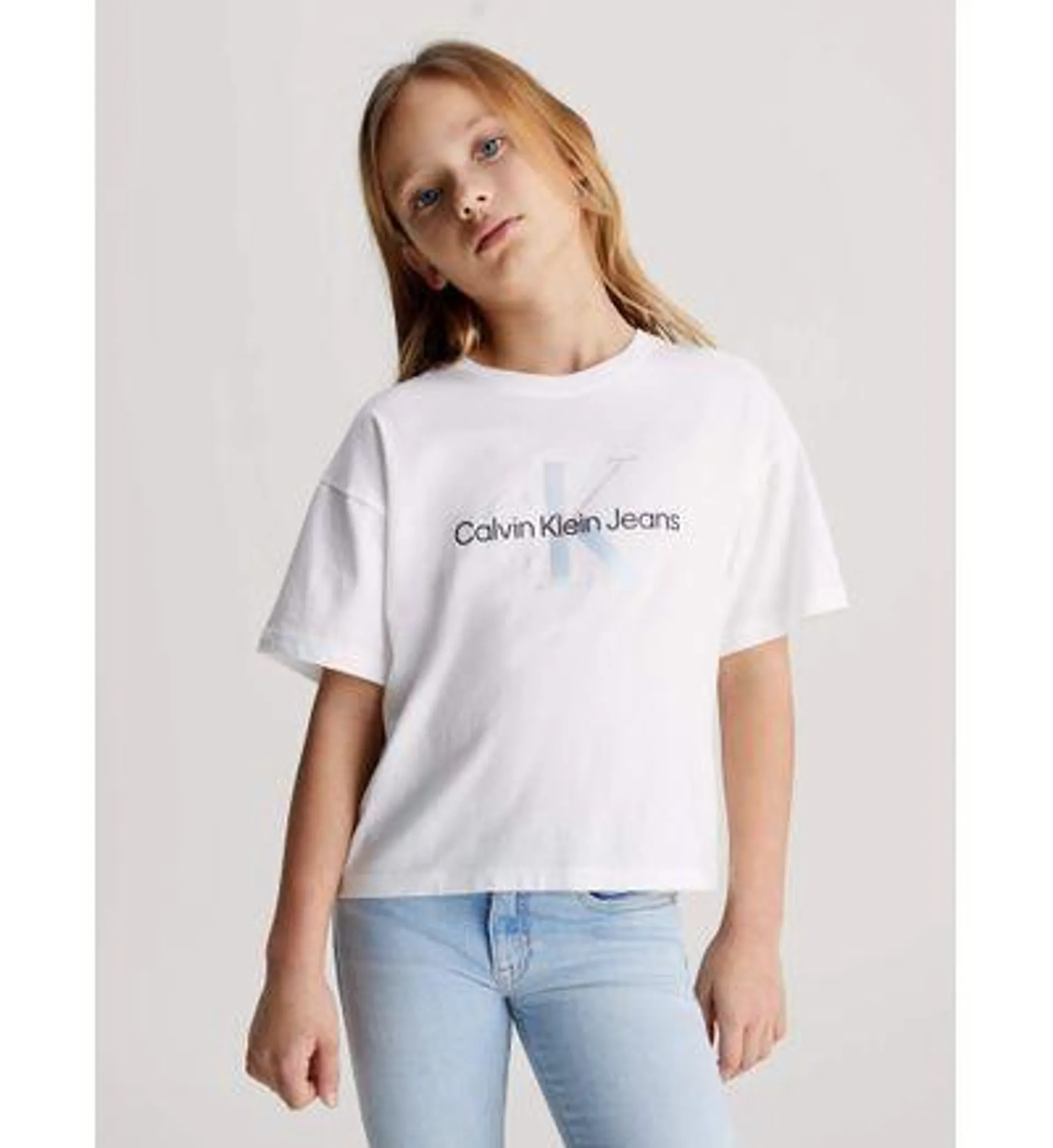 Playera Calvin Klein Boxy Monologo Niña Blanco