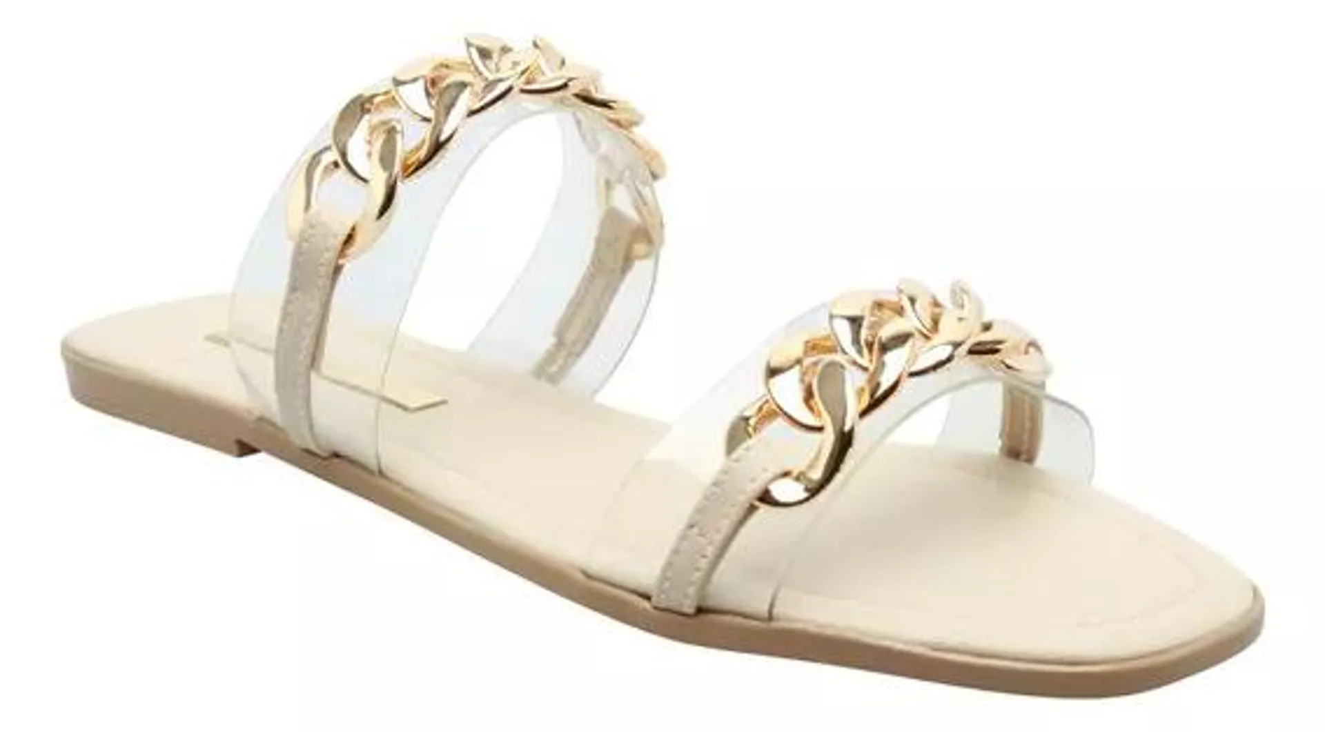 Sandalias Dama Transparentes Mujer Beige Cadena Ilana Fareli