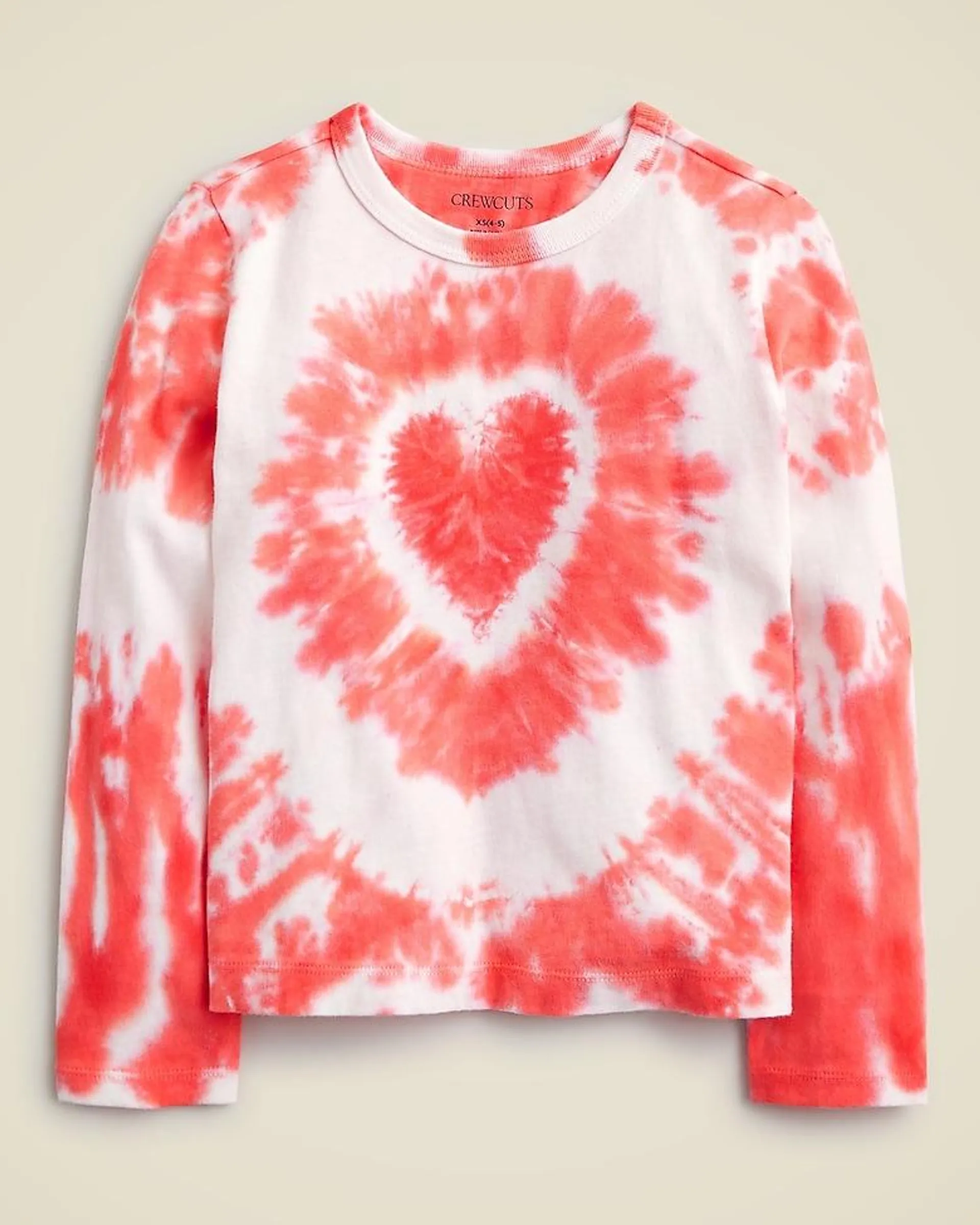 Girls' long-sleeve heart tie-dye T-shirt