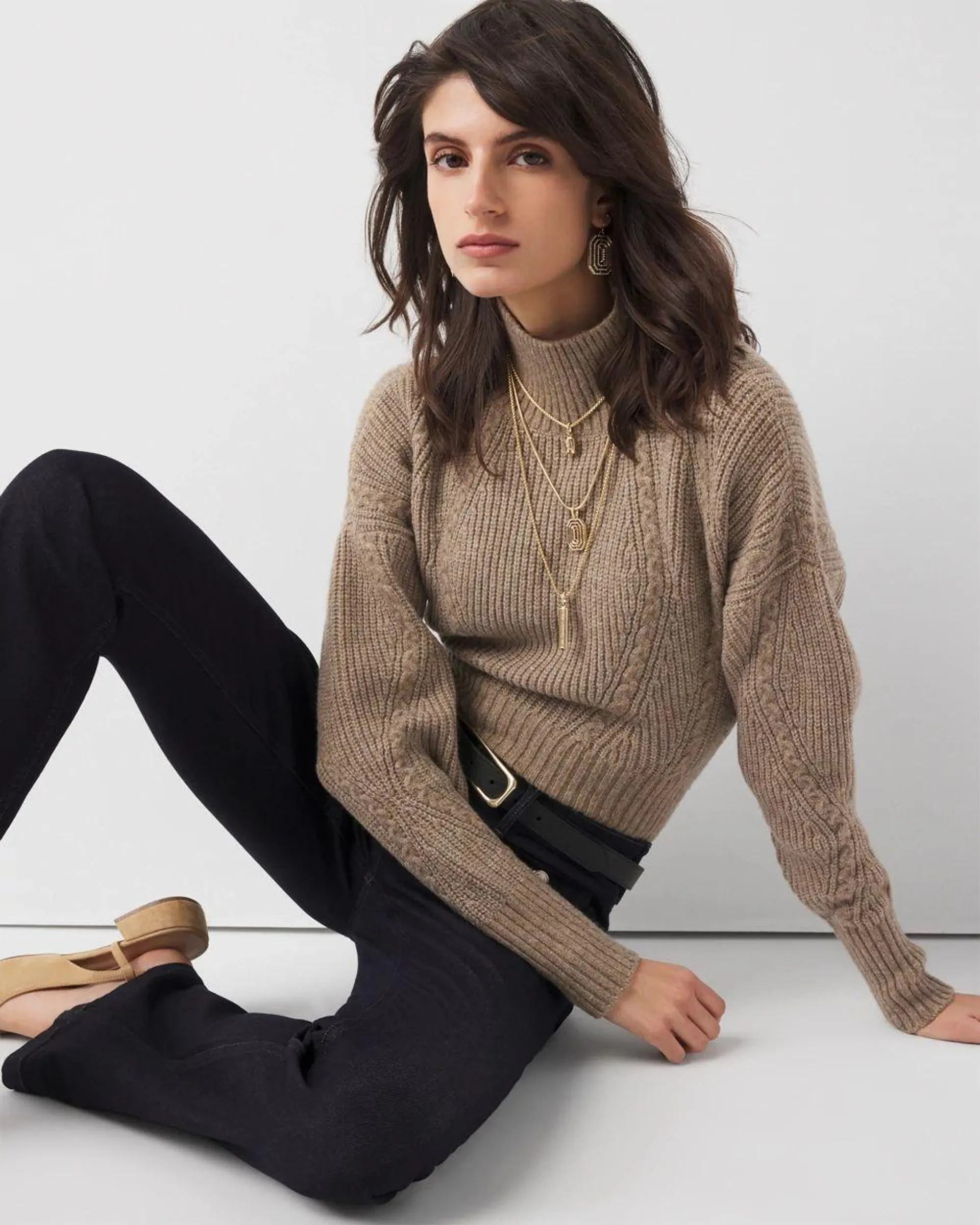 Mock Neck Cable Ribbed Sweater