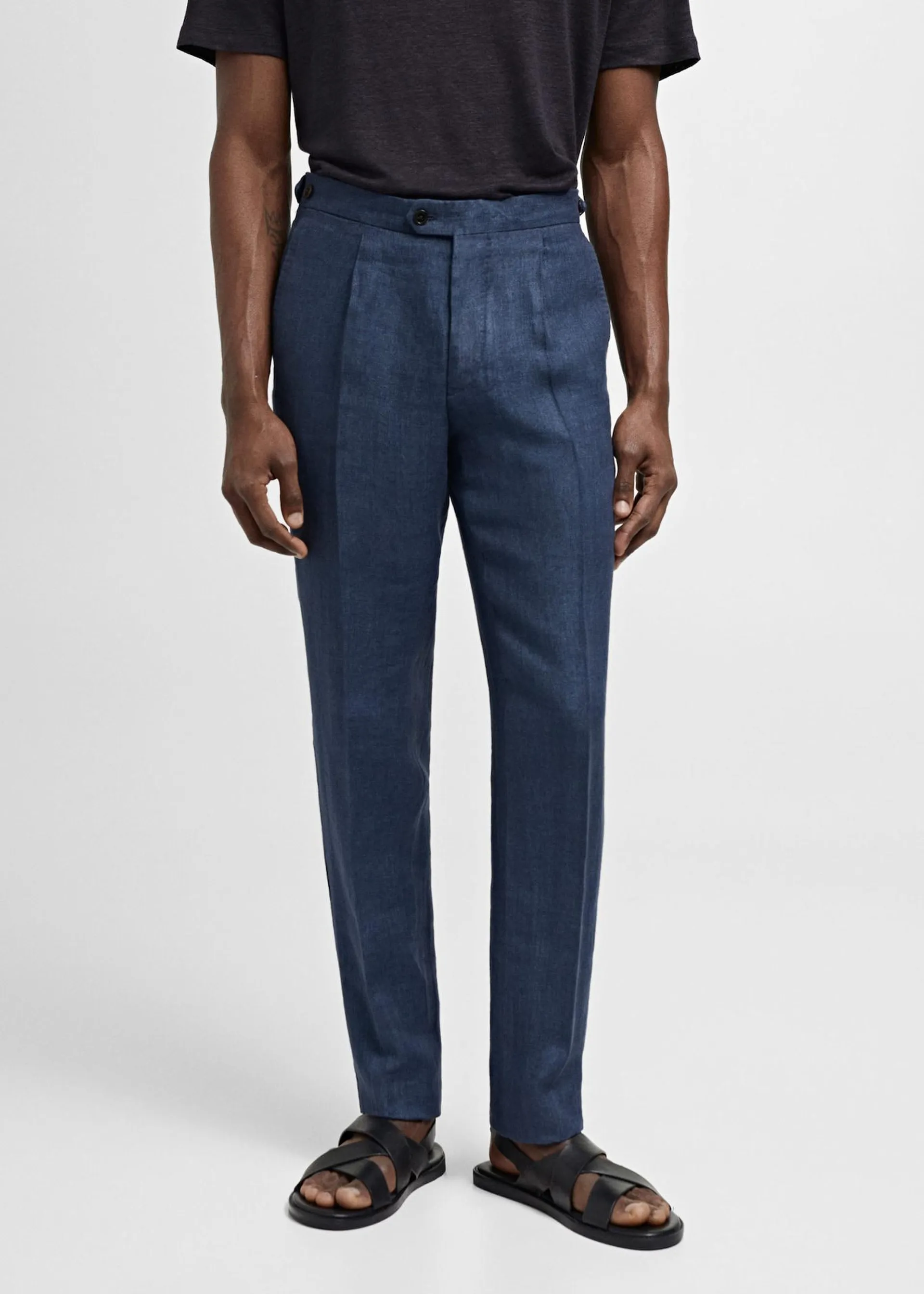 Pantalón traje slim fit 100% lino espiga