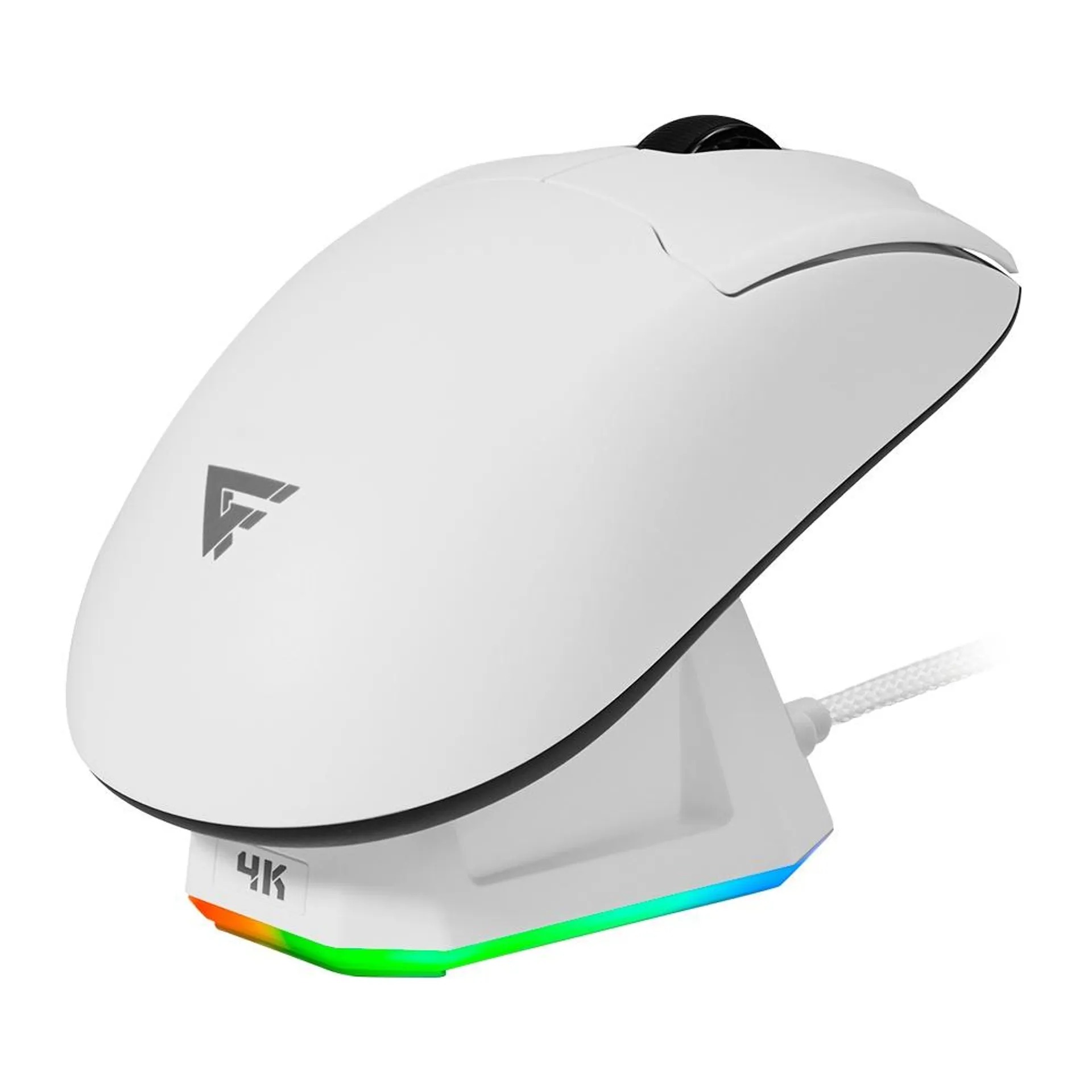 Mouse Gamer Game Factor Mow800-Wh Rgb Óptico Pixart 3395 26000Dpi Base Magnetica Inalambrico Blanco