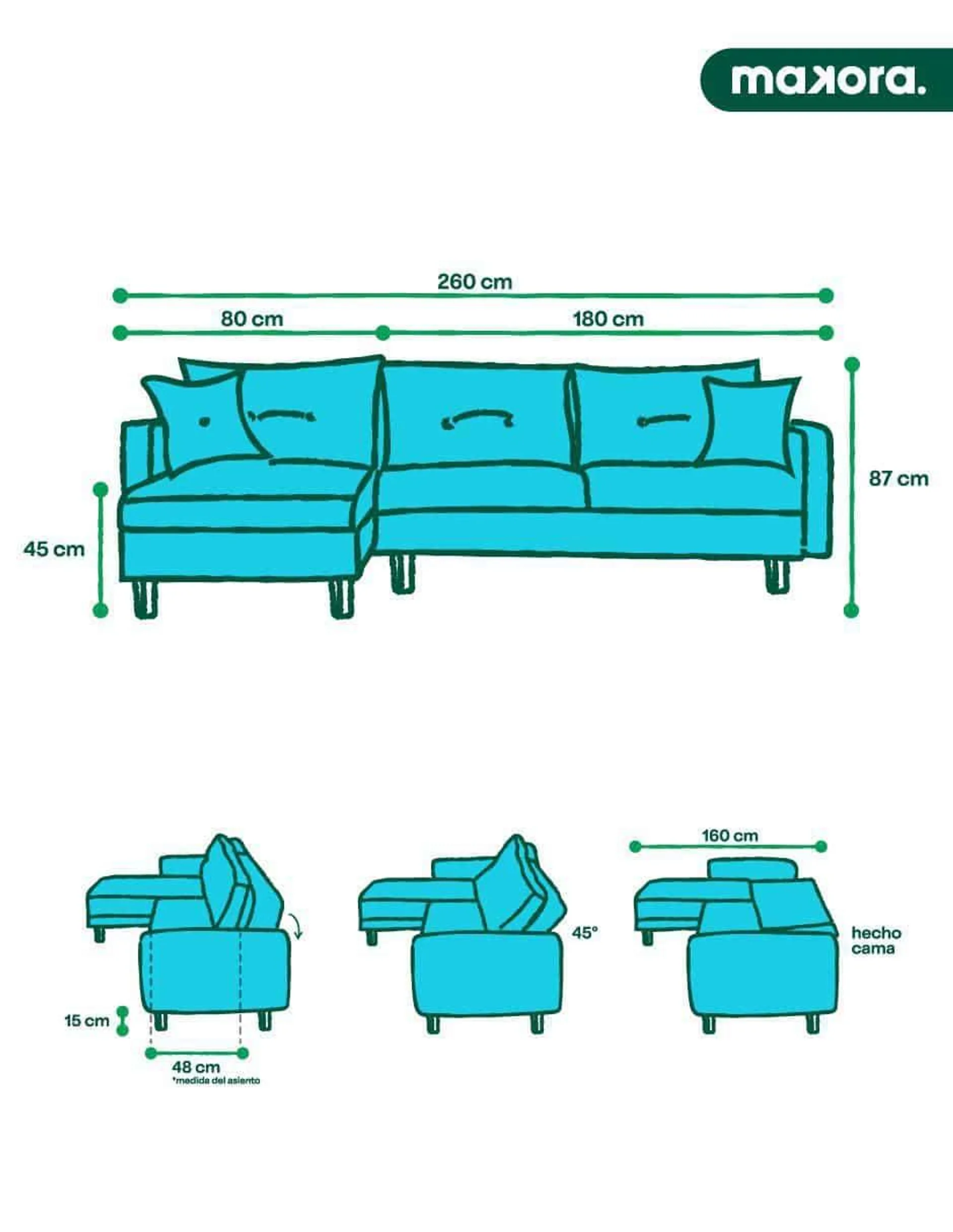 Sala modular Makora Mosley reversible de lino