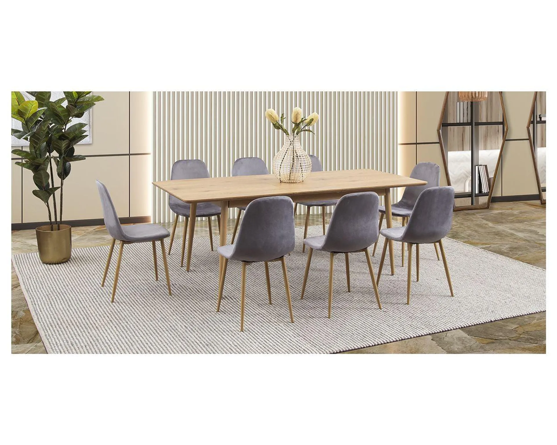 Comedor Con Extensión Madison Gris 9 Piezas