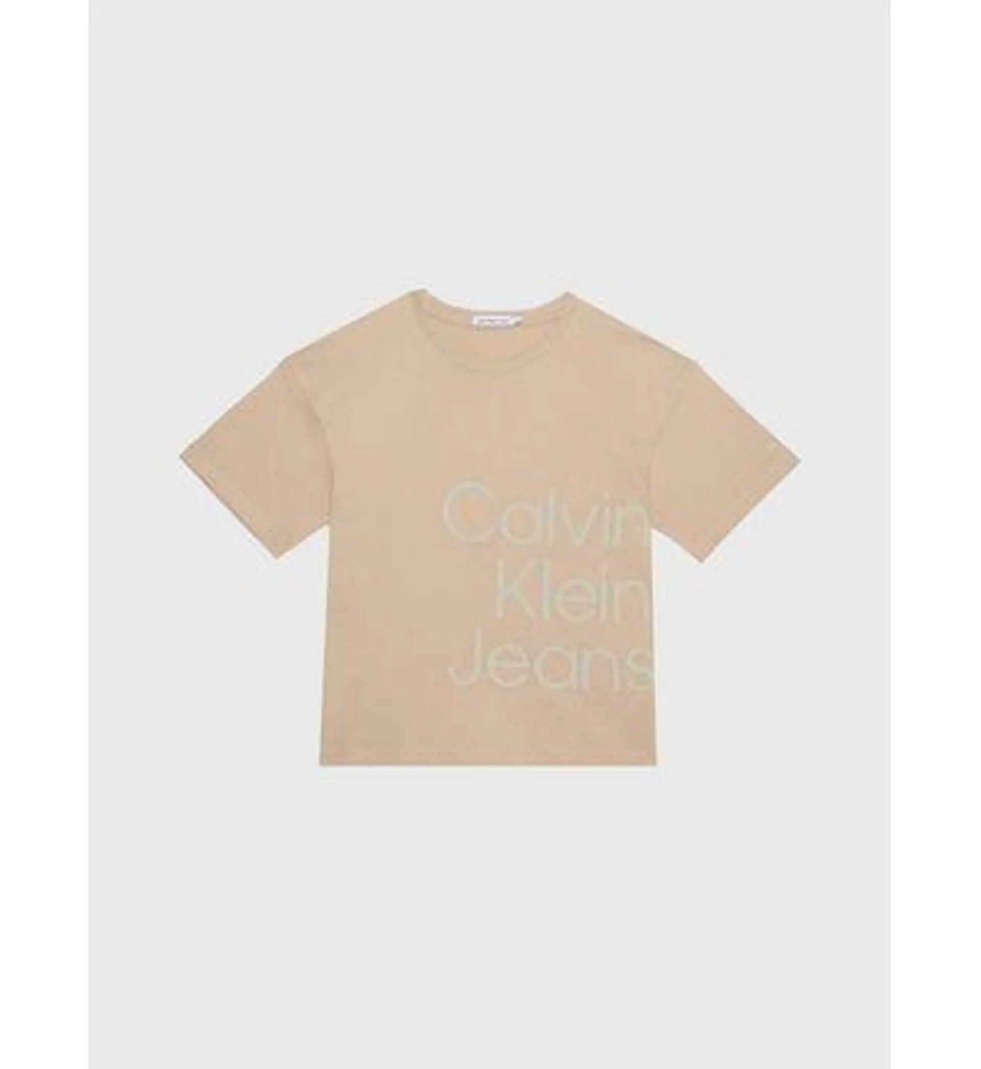 Playera Calvin Klein Logo Niña Beige