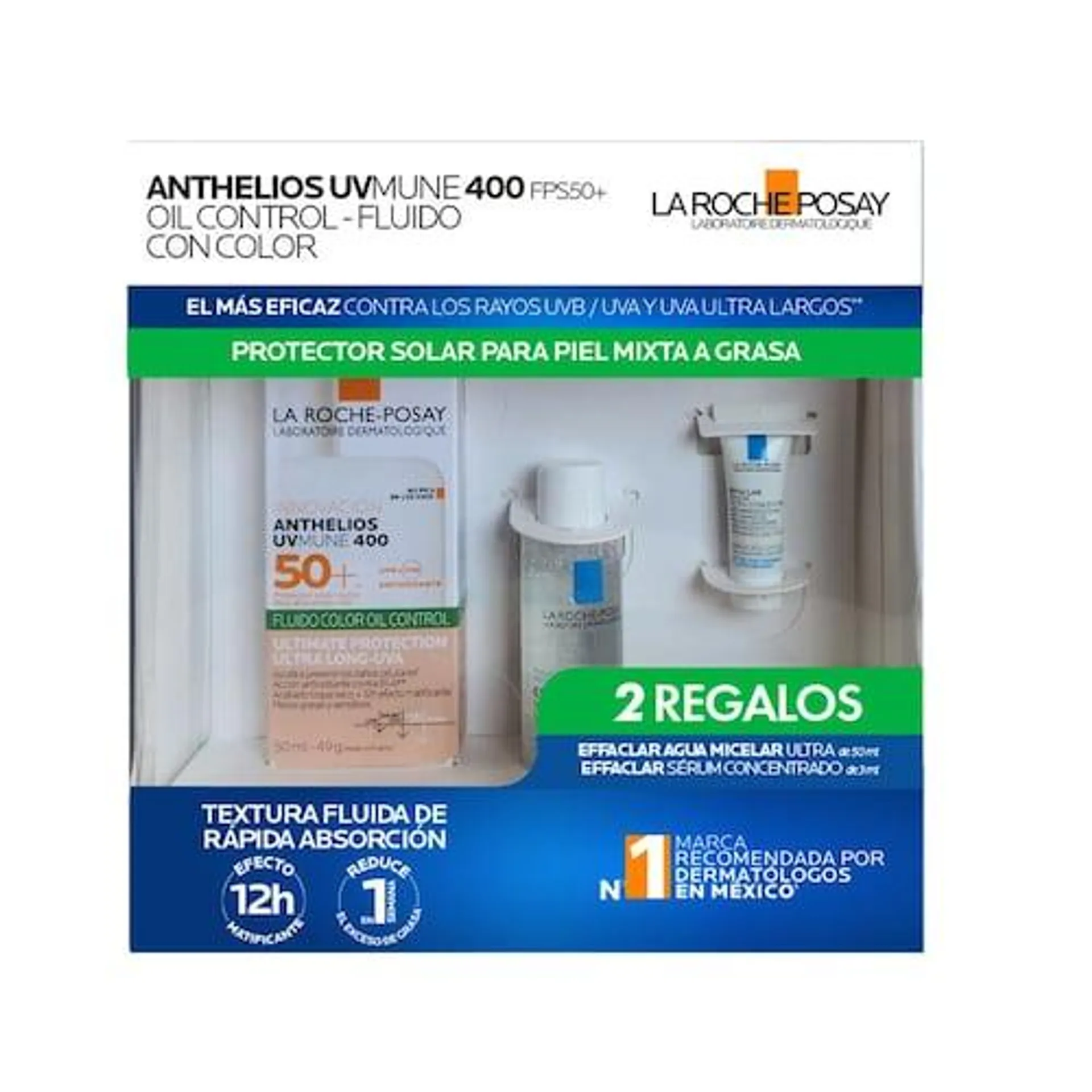 Kit La Roche Posay Protector Solar Piel Mixta a Grasa Anthelios UV Mune 400 FPS 50+ Oil Control-Fluido con Color