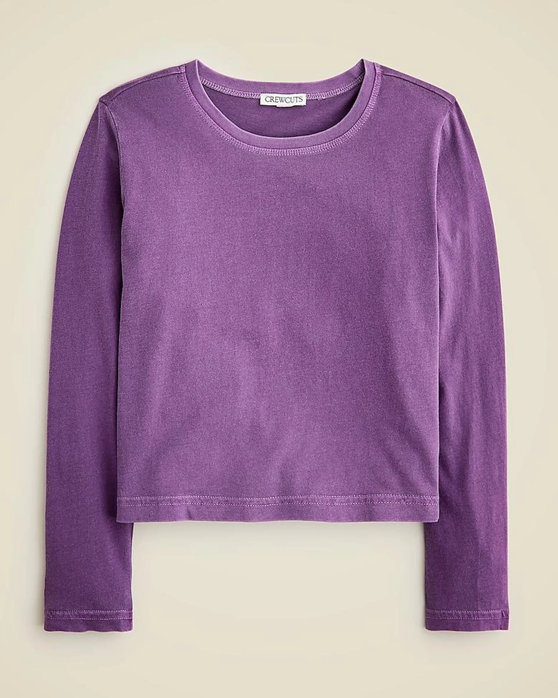 Girls' long-sleeve garment-dyed T-shirt in broken-in-jersey