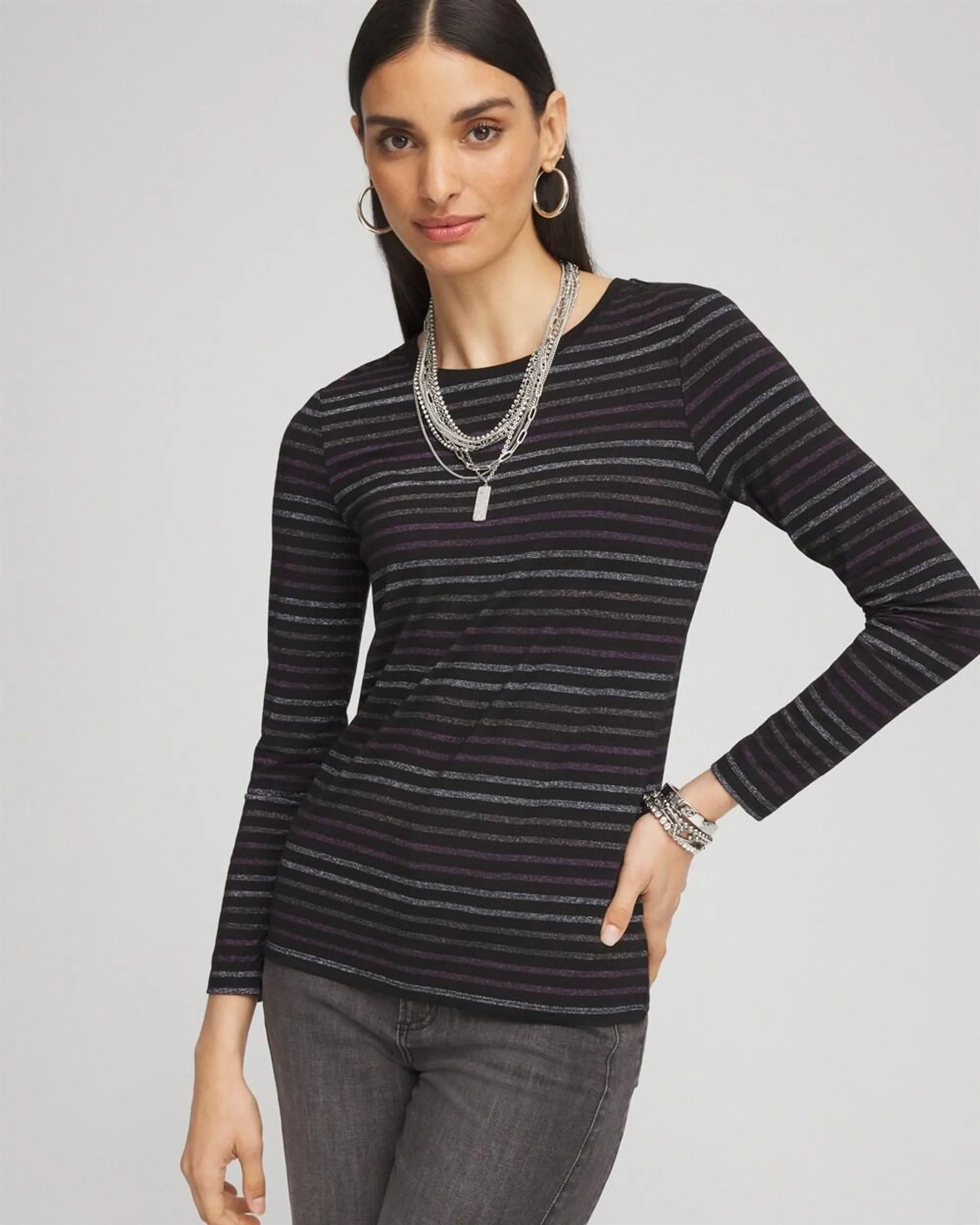 Touch of Cool\u2122 Lurex Stripe Long Sleeve Layering Tee