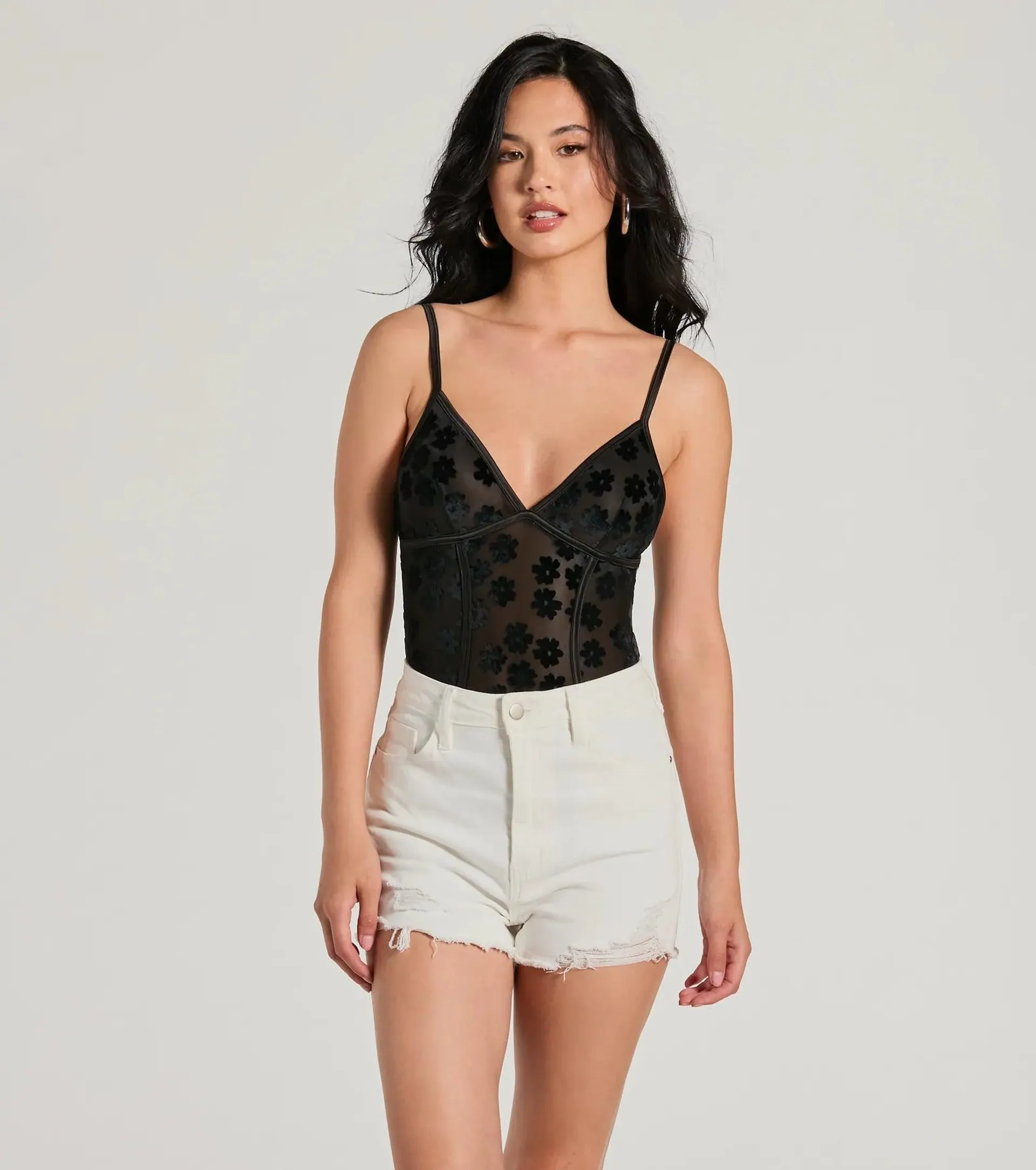 Attention Getter V-Neck Sheer Mesh Bodysuit