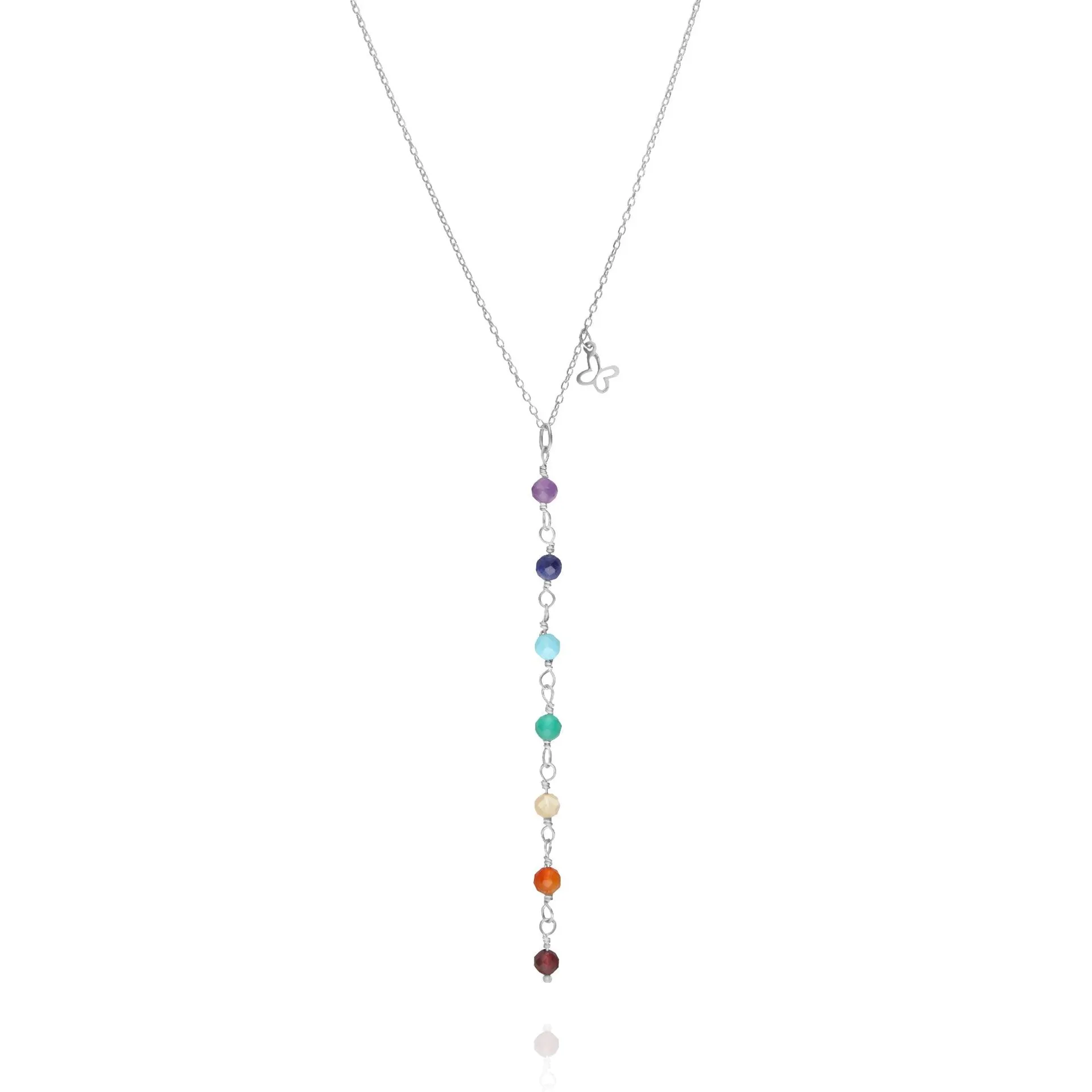 Collar Lariat Mujer Plata 925 Chakras Mariposa 7 Piedras