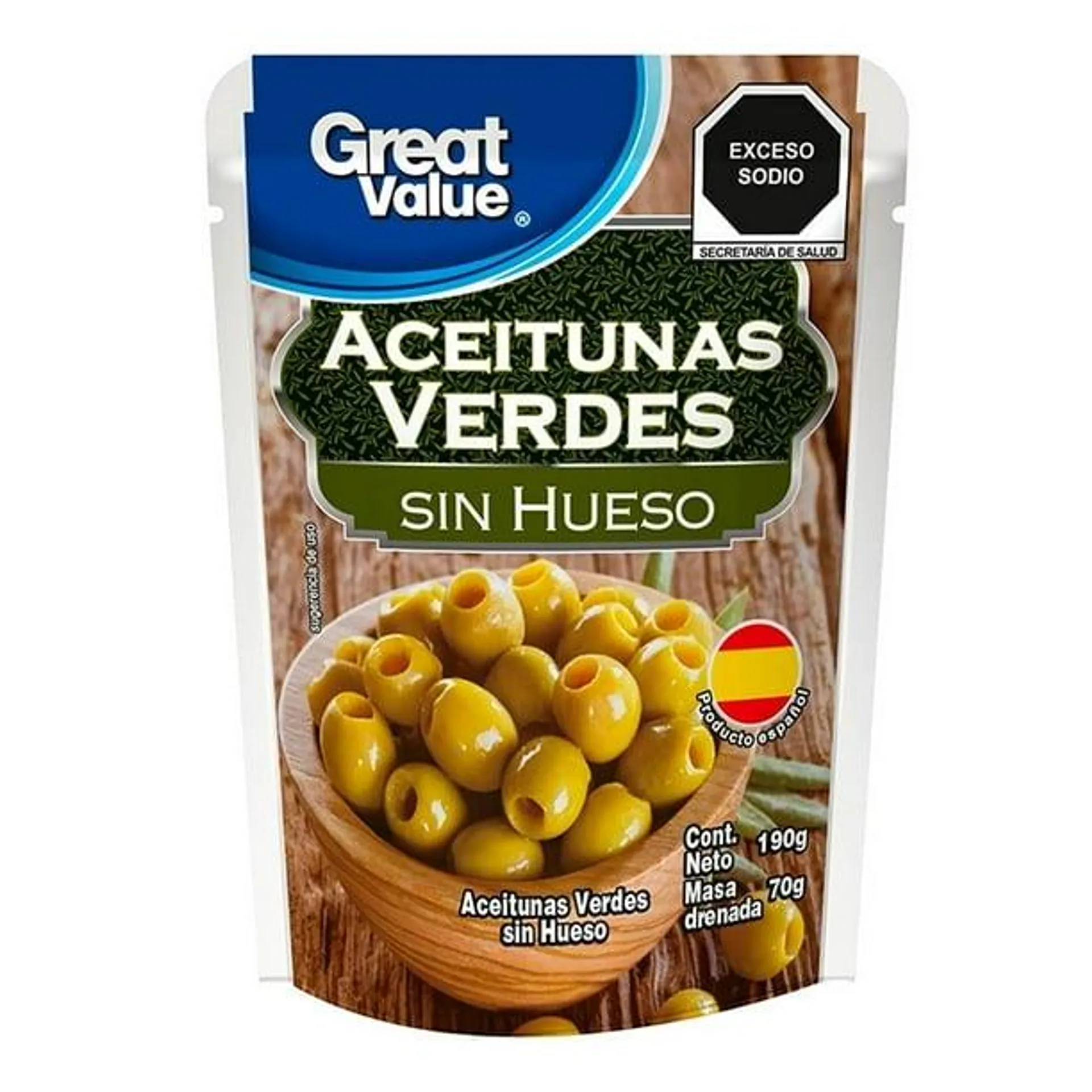 Aceitunas verdes Great Value sin hueso 190 g