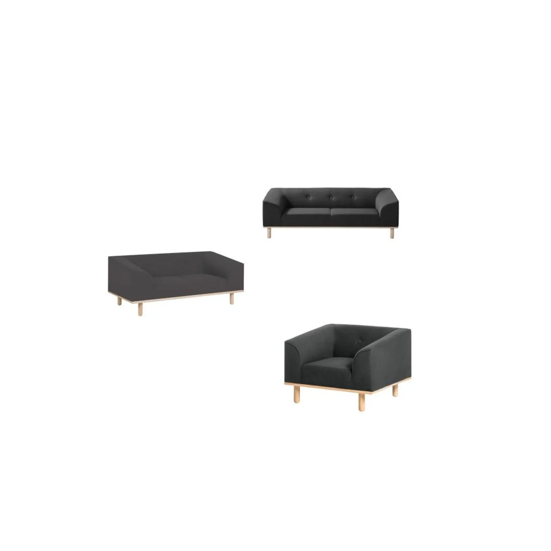 Set Demá - Sala completa sillon loveseat sofá tela gris oscuro