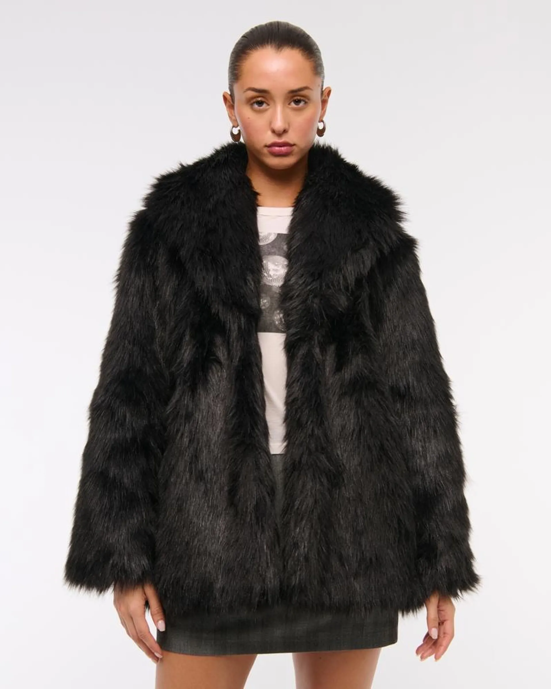 Shawl Collar Faux Fur Coat