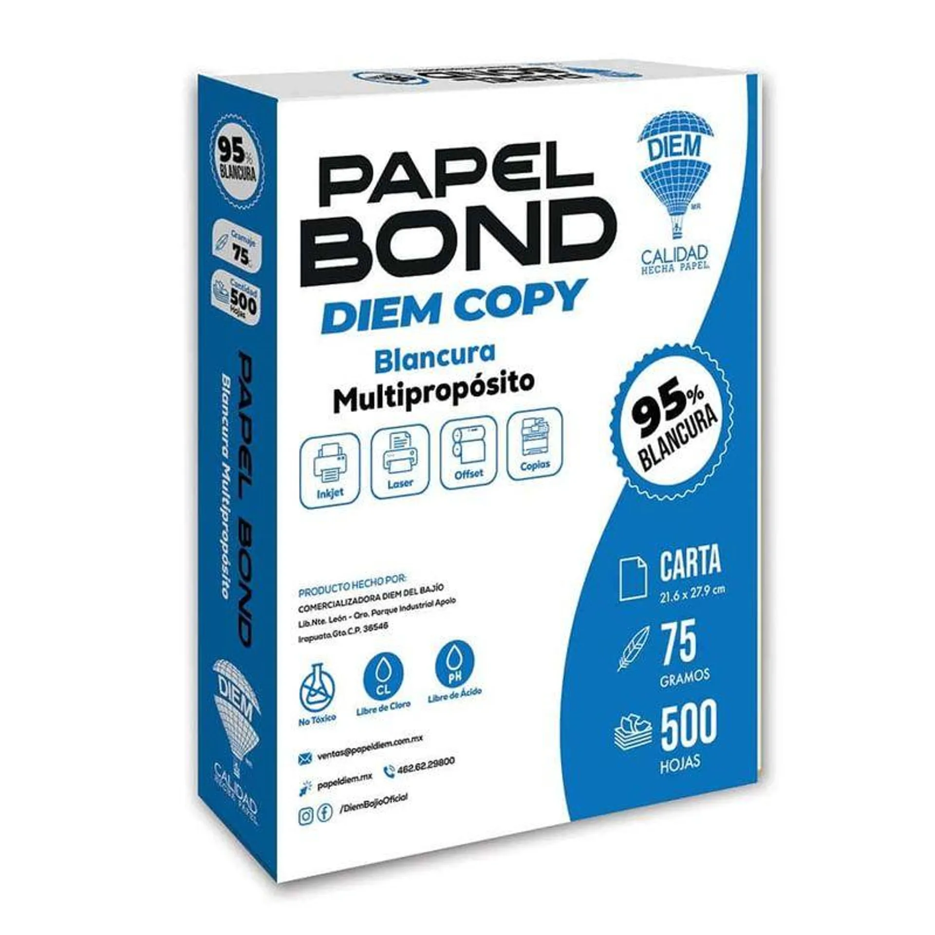 PAPEL BOND DIEM COPY 95% BLANCURA 75G TAMAÑO CARTA