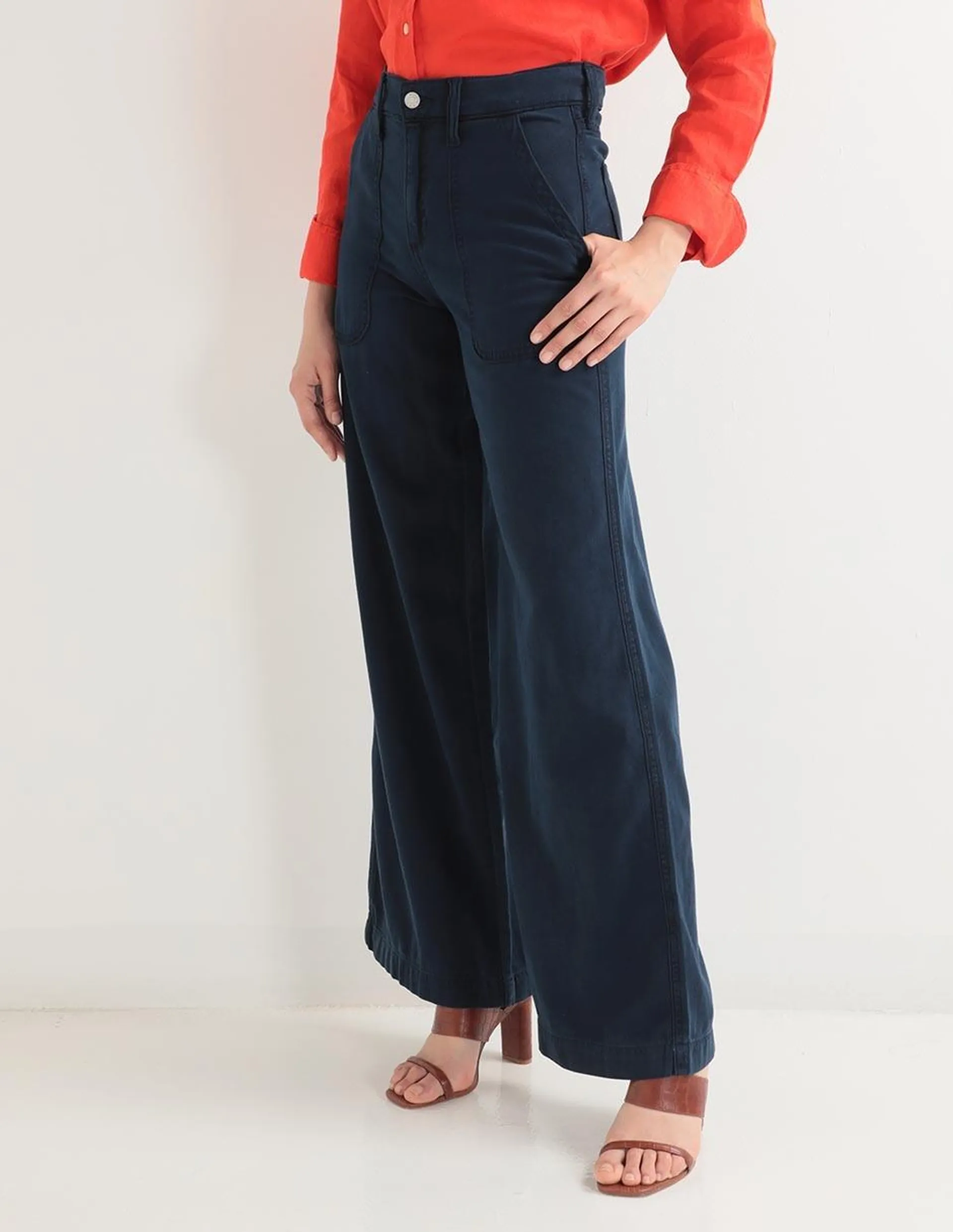 Jeans wide leg corte cintura alta para mujer