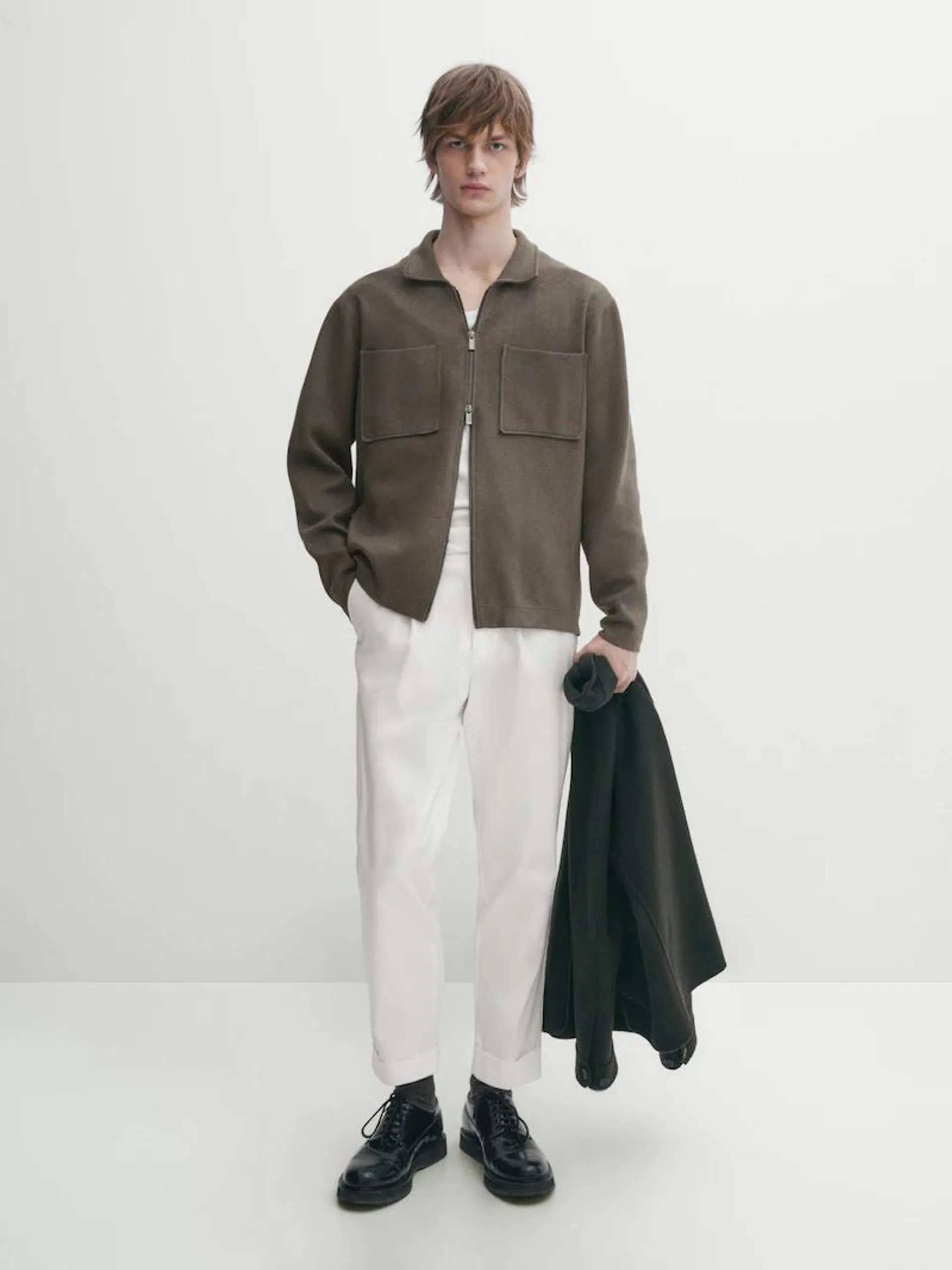 Cárdigan punto cremallera cuello camisero
