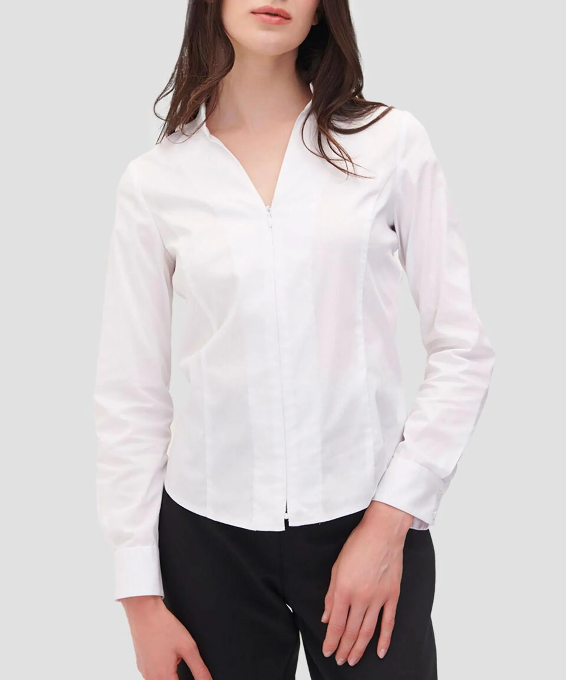 Blusa Blanca Con Cierre Entallada Escote V Mujer