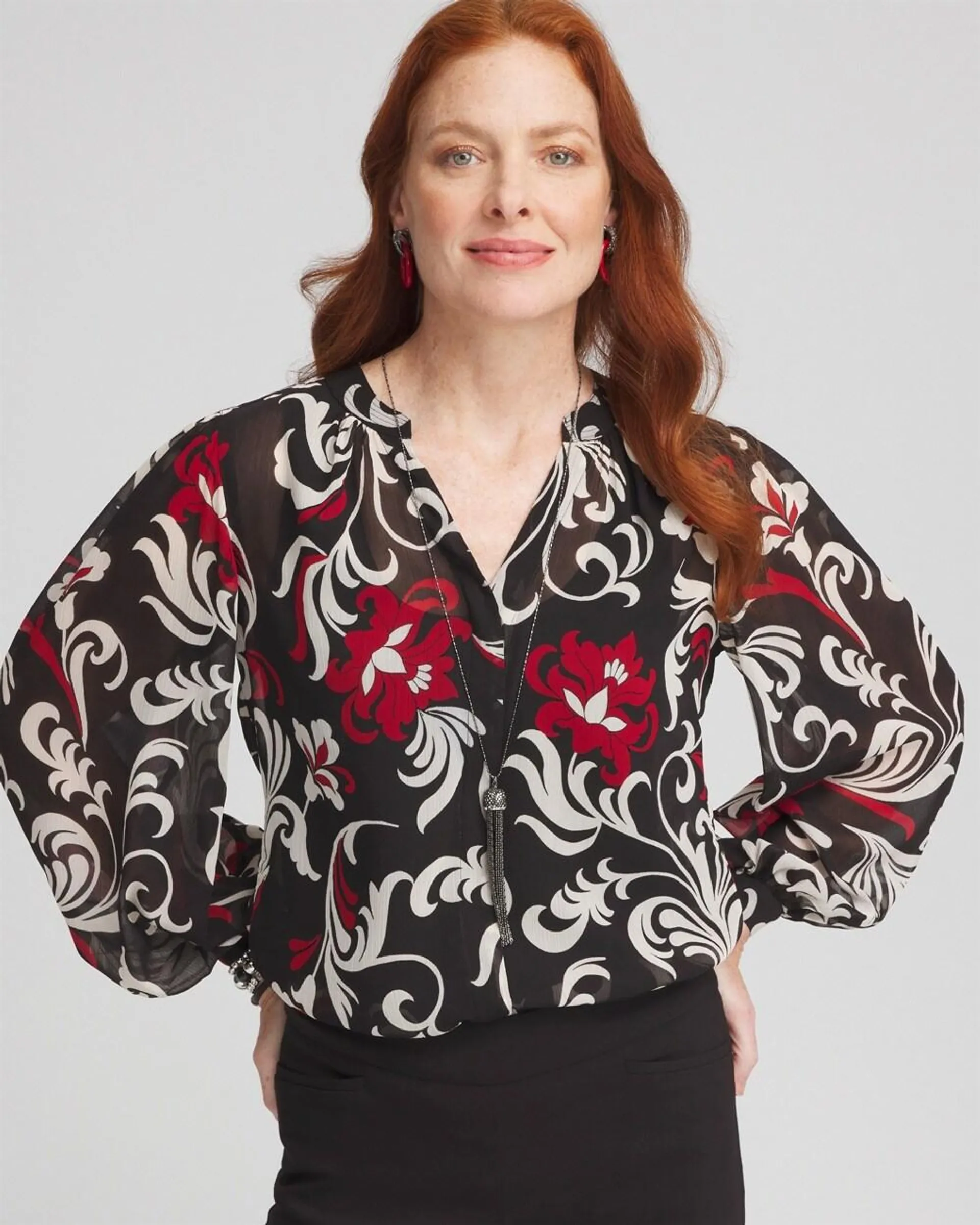 Crinkle Chiffon Floral Blouse