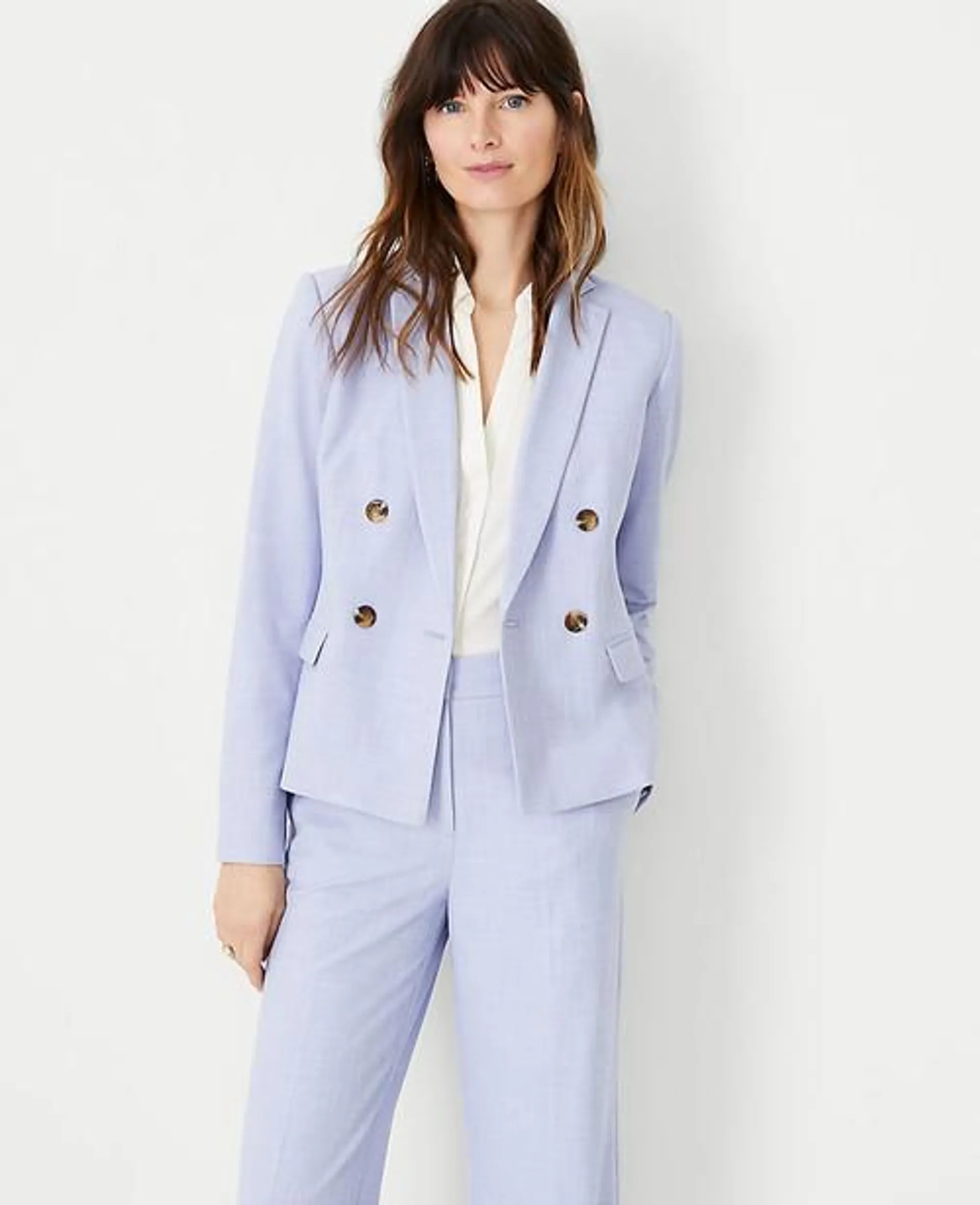 Blazers Ann Taylor The Double Breasted in Cross Weave Azules Claro | 039562-QLT