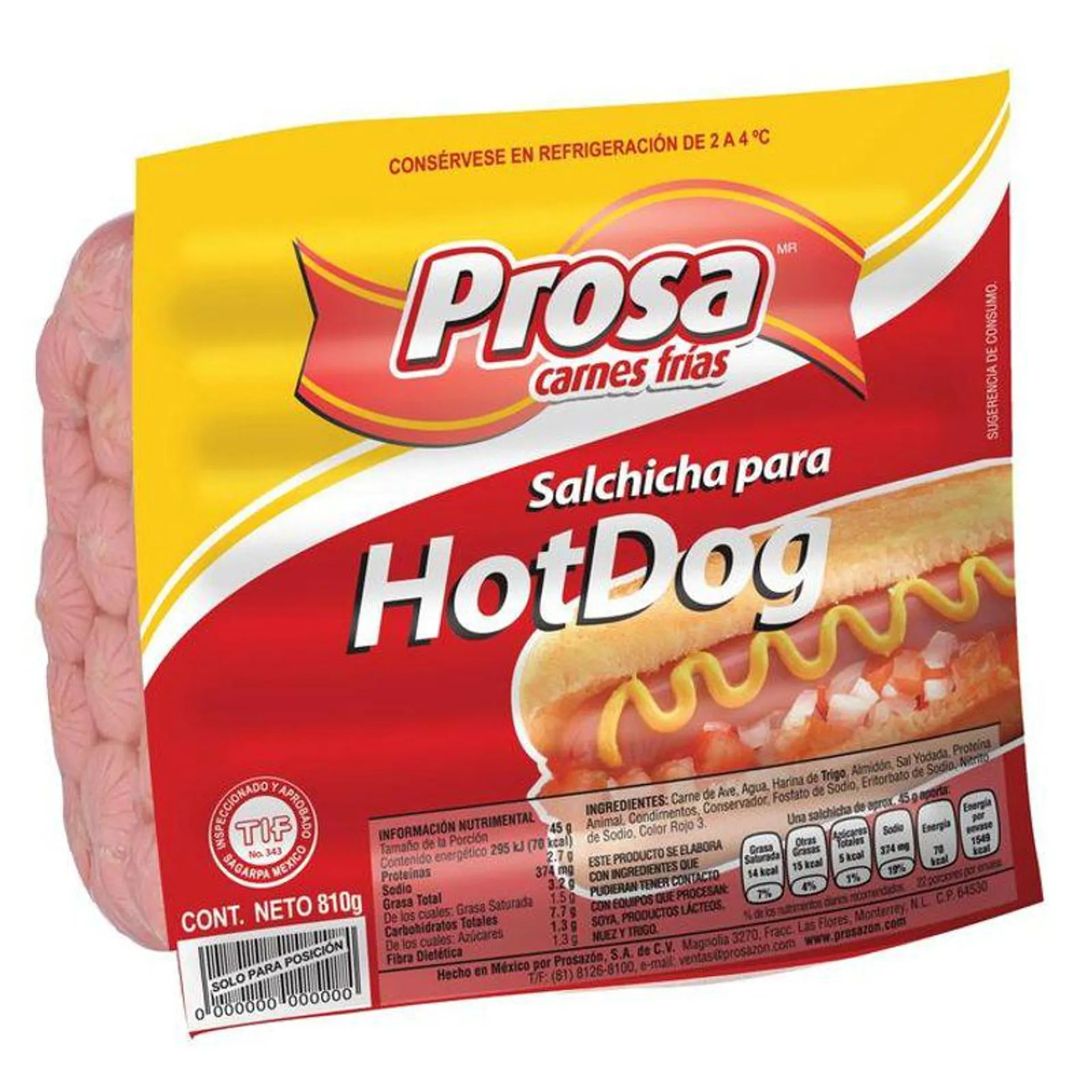 Prosazon Salchicha de Pavo Hot Dog 810 g