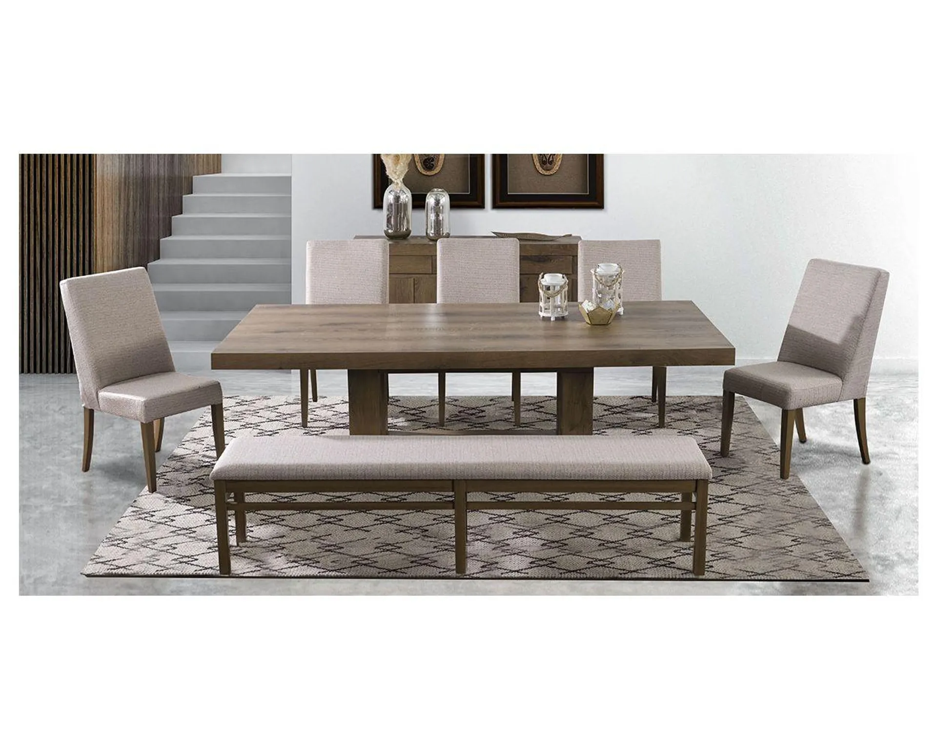 Comedor Rectangular 240 Cm Anka Con Sillas y Banca Anka Mix Café 7 Piezas