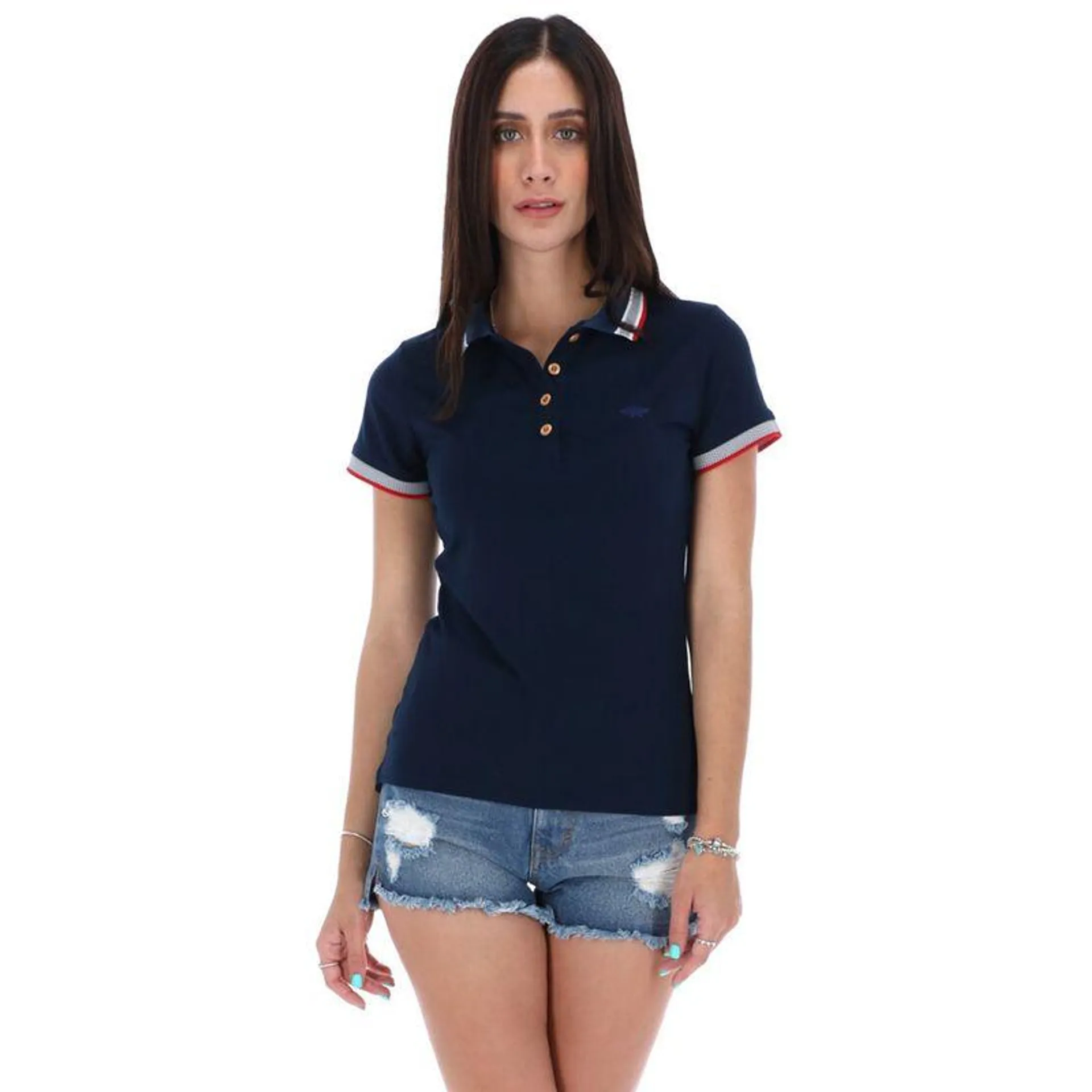 Playera Polo Para Dama Porto Blanco Azul Marino DPBASICS-1802